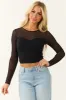 Black Rhinestone Accent Mesh Long Sleeve Top sold by Lime Lush