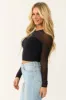 Black Rhinestone Accent Mesh Long Sleeve Top sold by Lime Lush