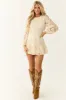 Cream Long Sleeve Lace Short Dress with Ruffle Hem sold by Lime Lush