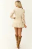 Cream Long Sleeve Lace Short Dress with Ruffle Hem sold by Lime Lush