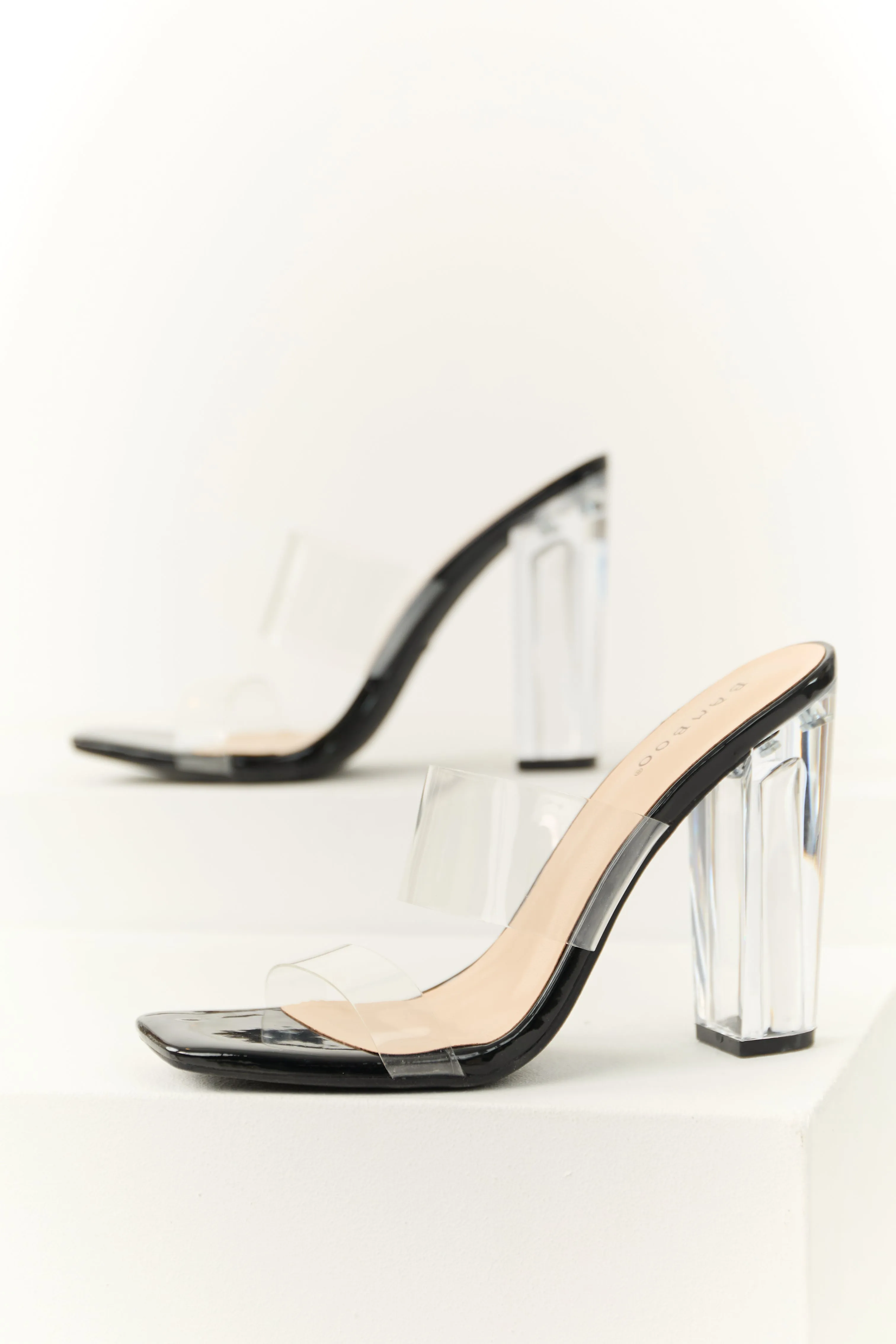 Black Clear Open Toe Block Heels sold by Lime Lush