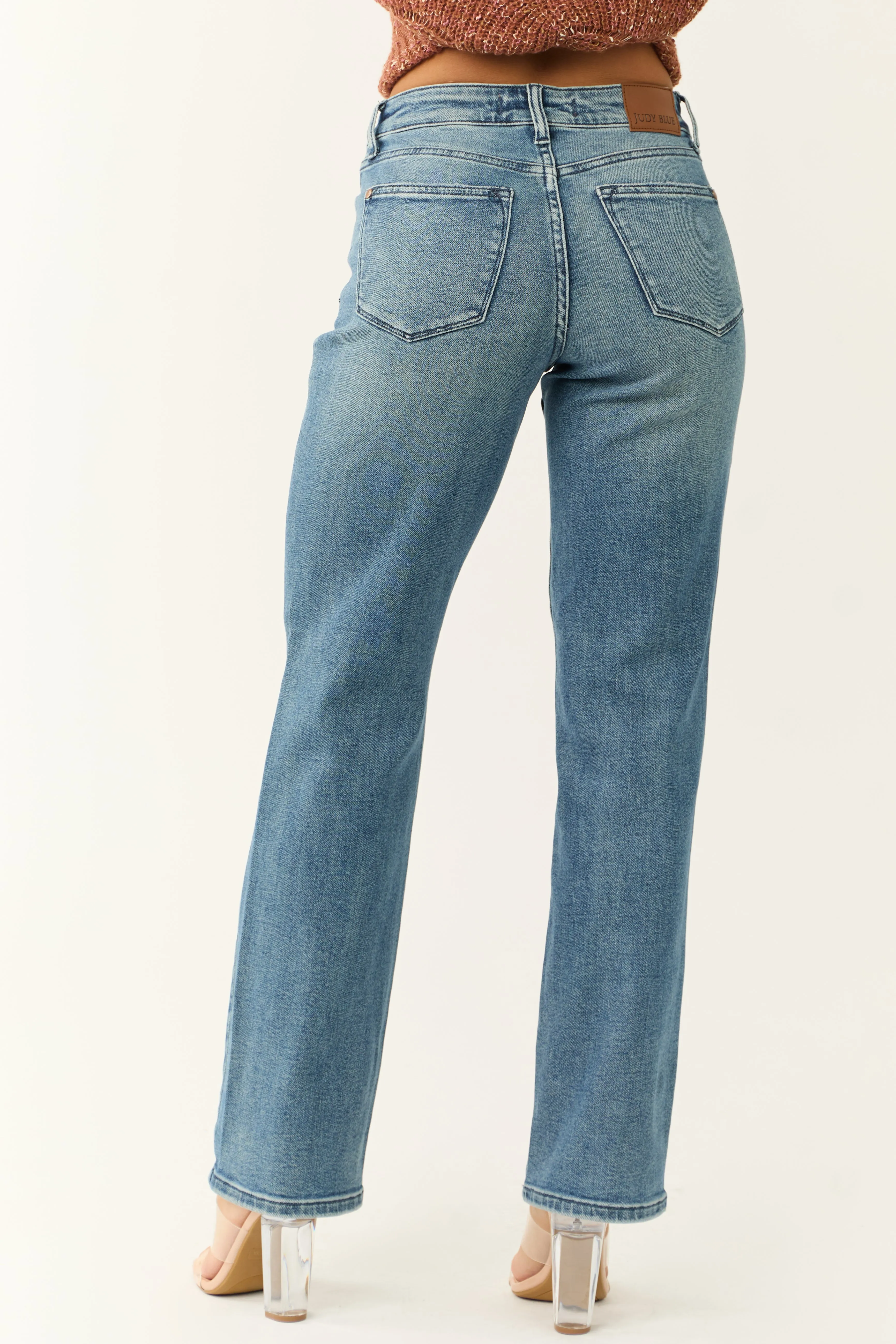 Judy Blue Medium Wash Distressed Detail Dad Jeans sold by Lime Lush product image thumbnail 5