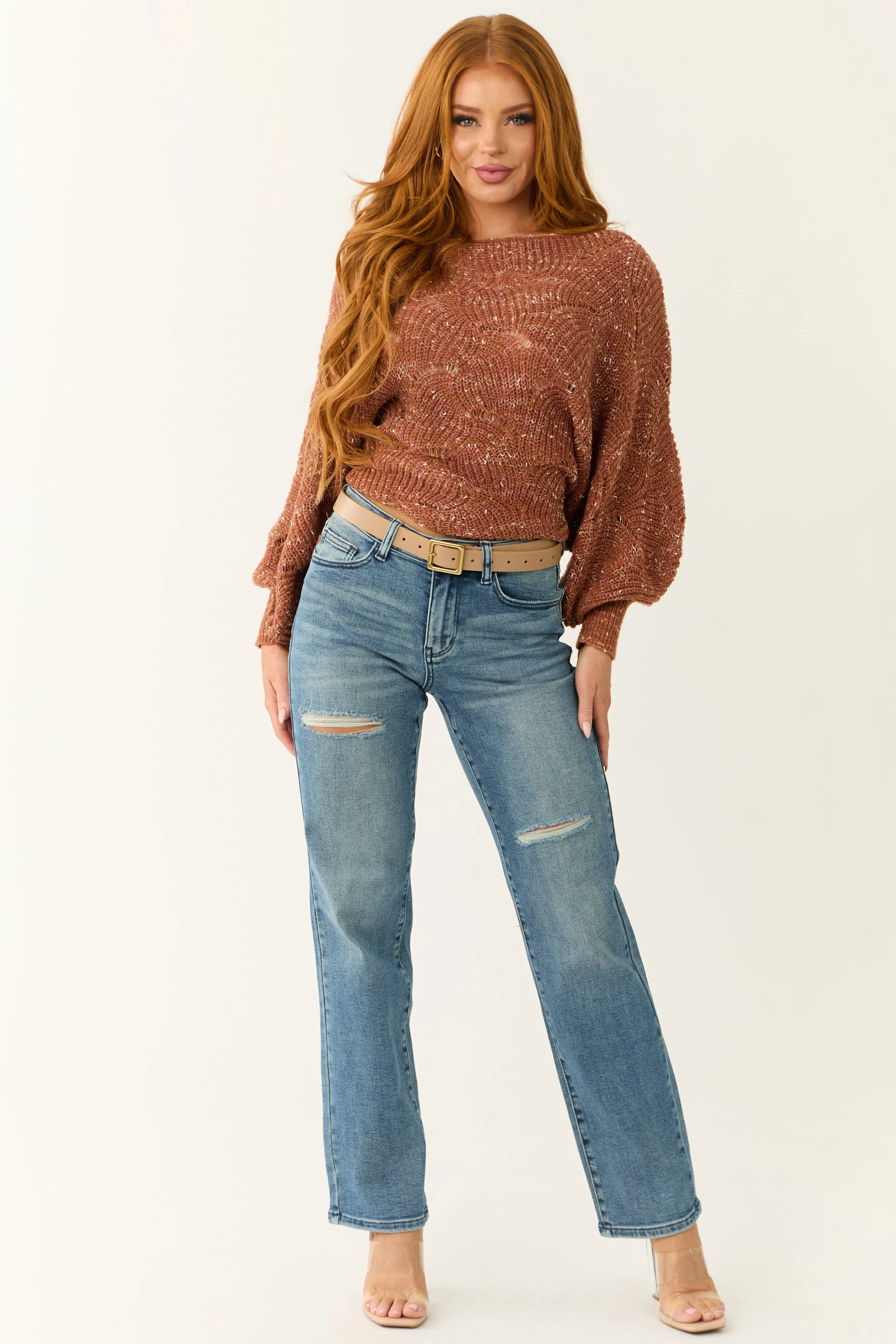 Judy Blue Medium Wash Distressed Detail Dad Jeans sold by Lime Lush product image thumbnail 2