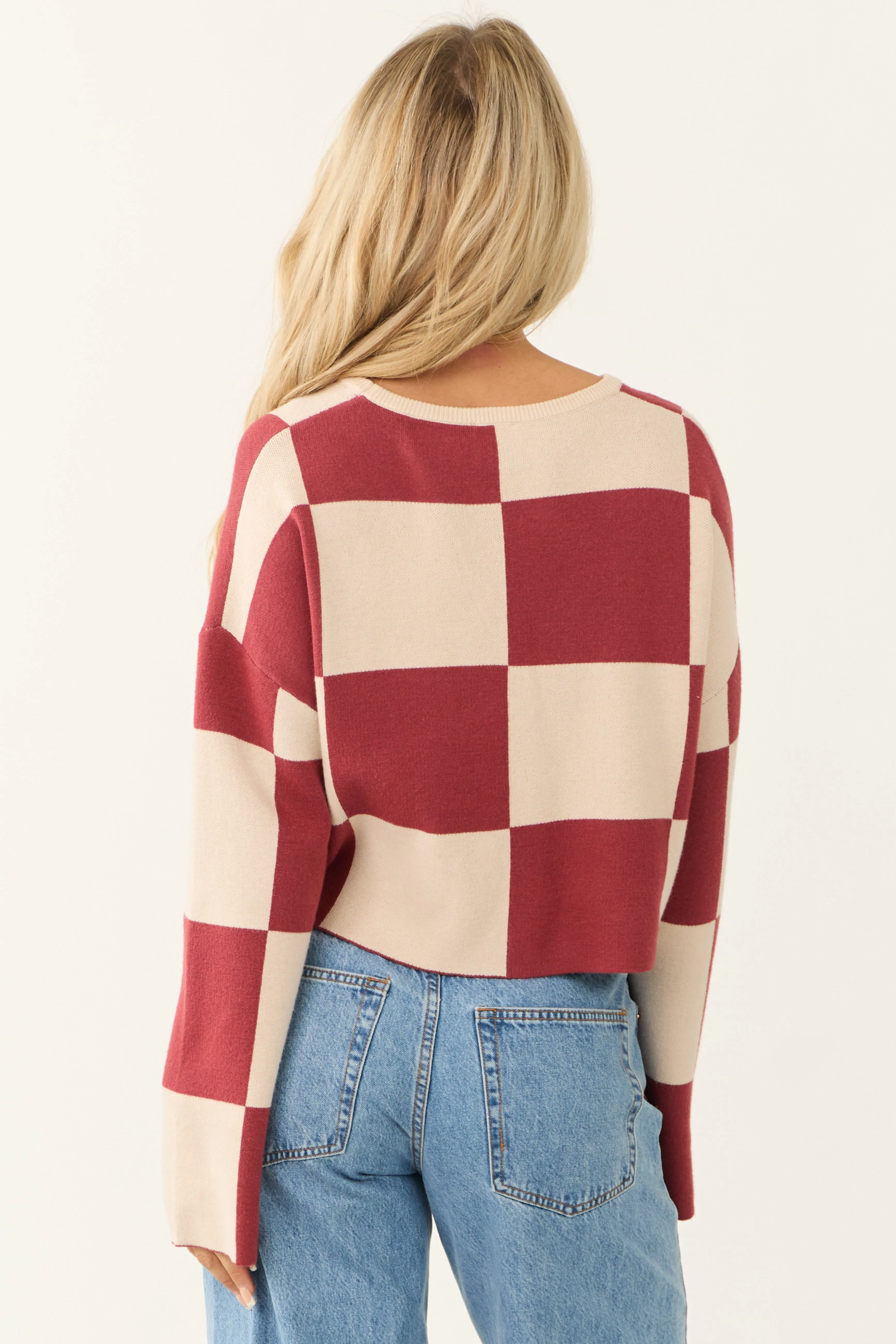 Sangria and Champagne Checkered Print Sweater sold by Lime Lush product image thumbnail 5