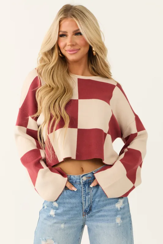 Sangria and Champagne Checkered Print Sweater sold by Lime Lush