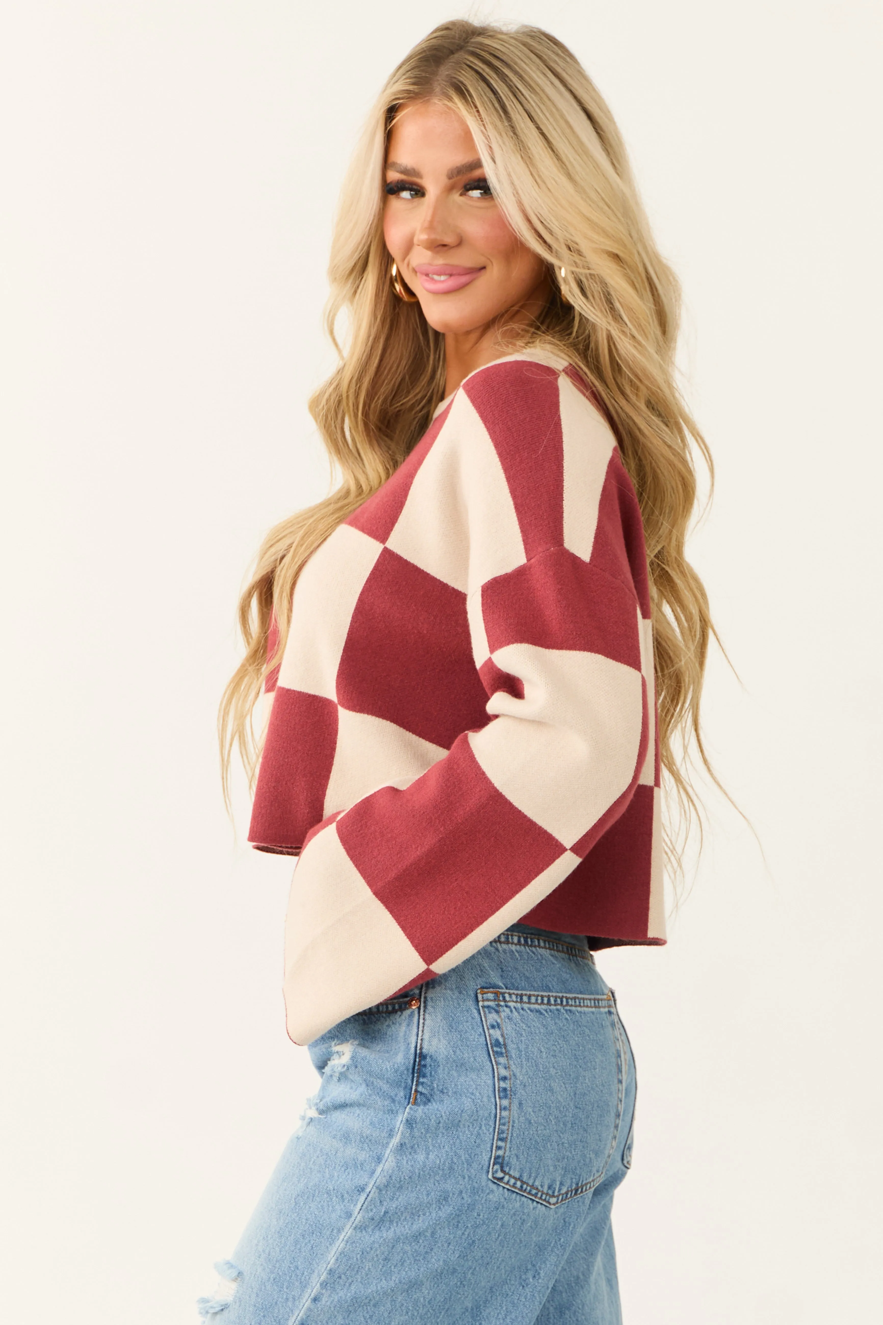 Sangria and Champagne Checkered Print Sweater sold by Lime Lush product image thumbnail 4