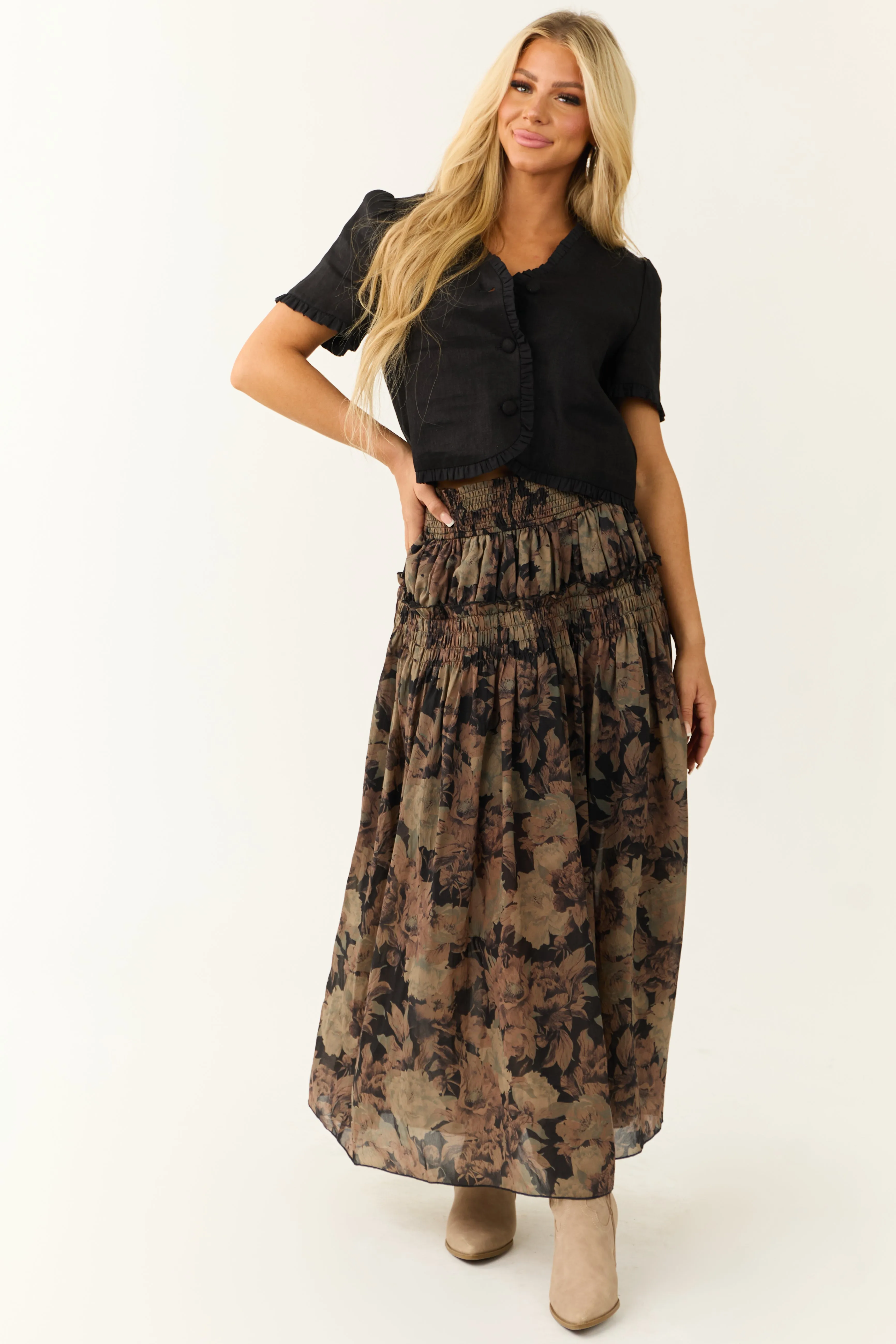 Black Linen Short Sleeve Button Up Blouse sold by Lime Lush product image thumbnail 3