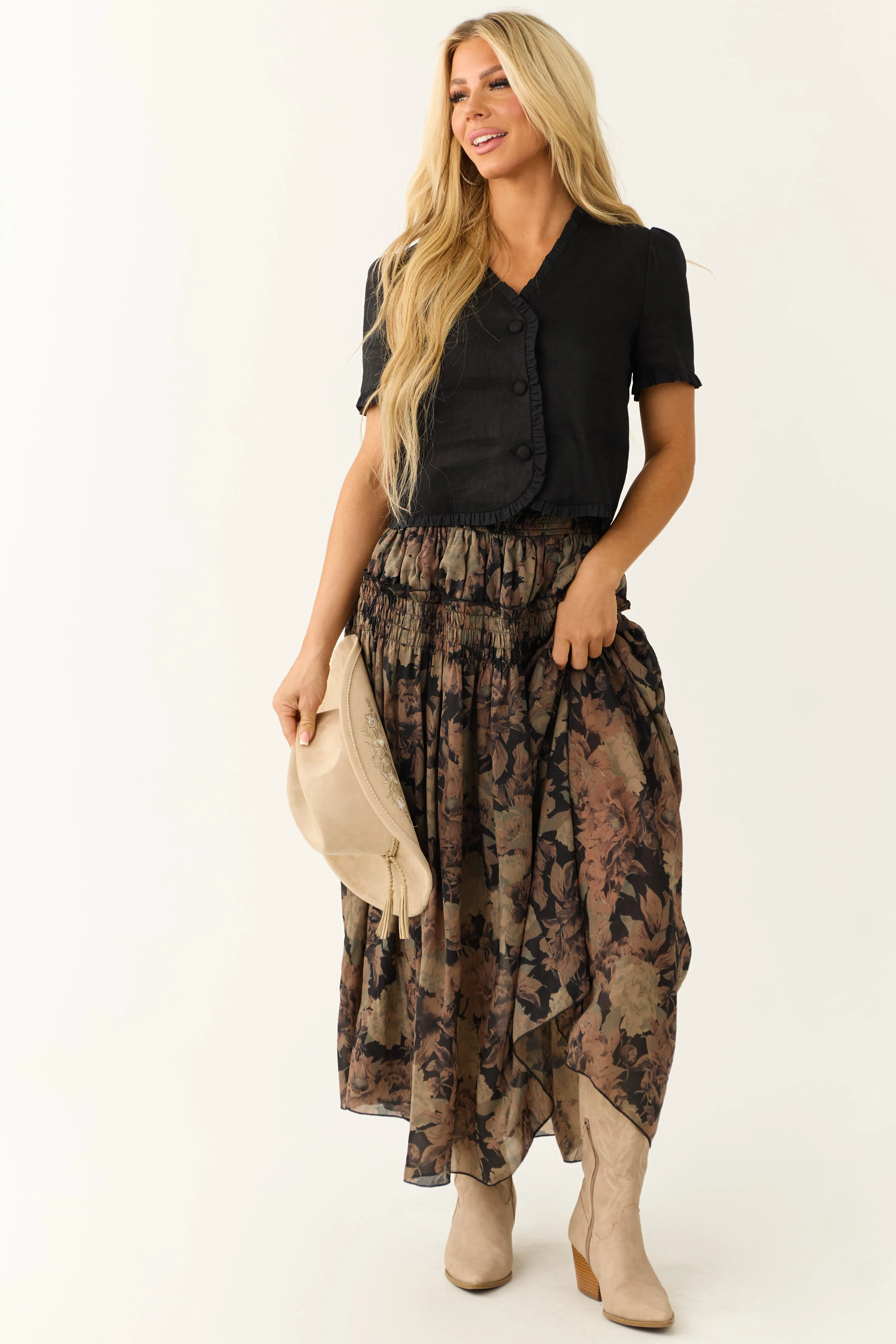 Black Linen Short Sleeve Button Up Blouse sold by Lime Lush product image thumbnail 4