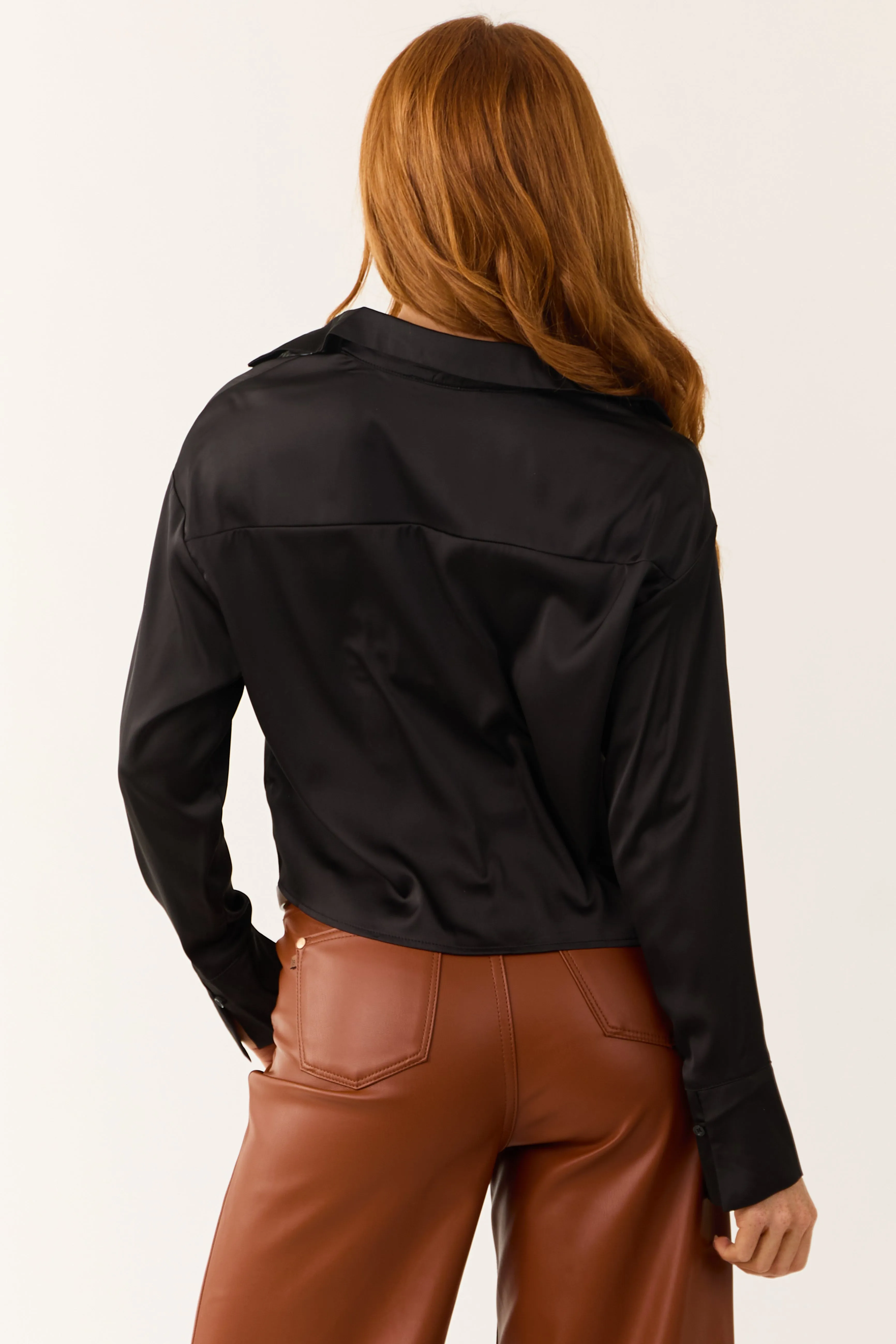 Black Satin Long Sleeve Button Down Top sold by Lime Lush product image thumbnail 5
