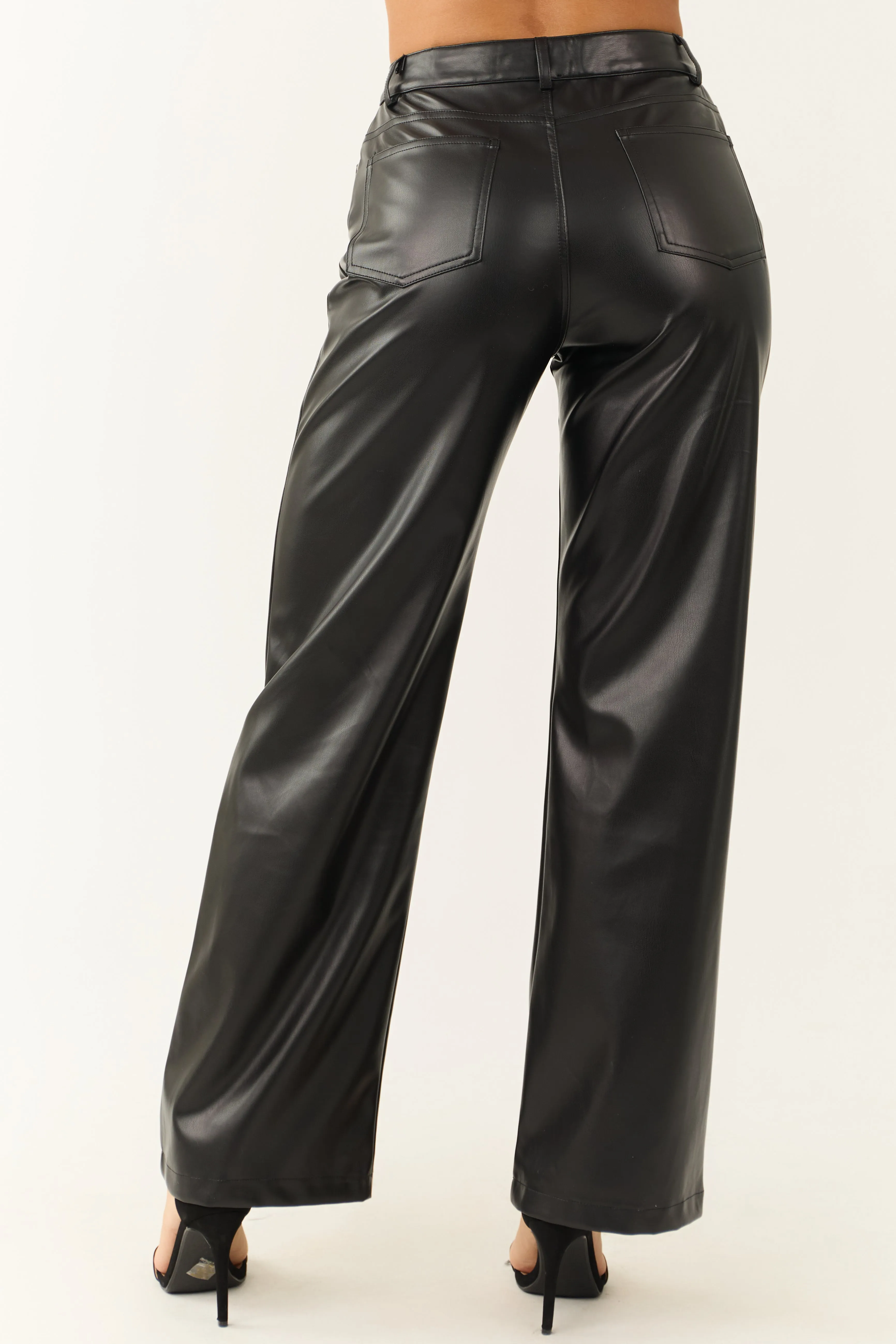Black Faux Leather Wide Leg High Waisted Pants sold by Lime Lush product image thumbnail 4