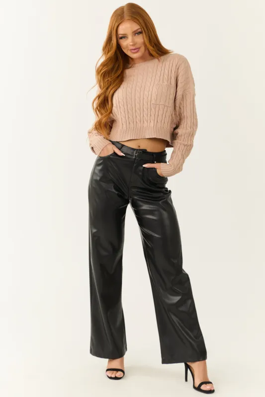 Black Faux Leather Wide Leg High Waisted Pants sold by Lime Lush