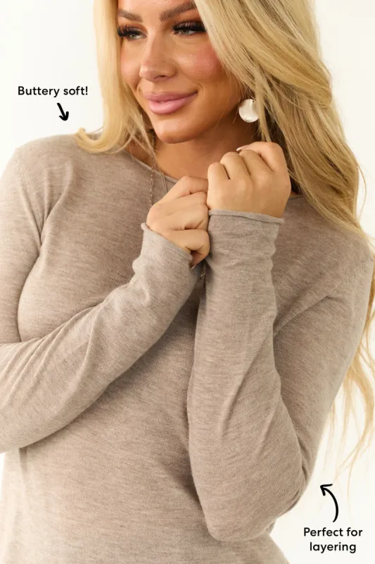Light Mocha Long Sleeve Soft Ribbed Knit Top sold by Lime Lush