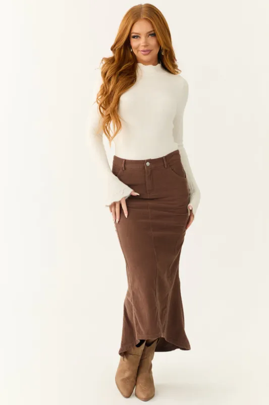 Walnut Corduroy Zip Up Flared Midi Skirt made by Promesa