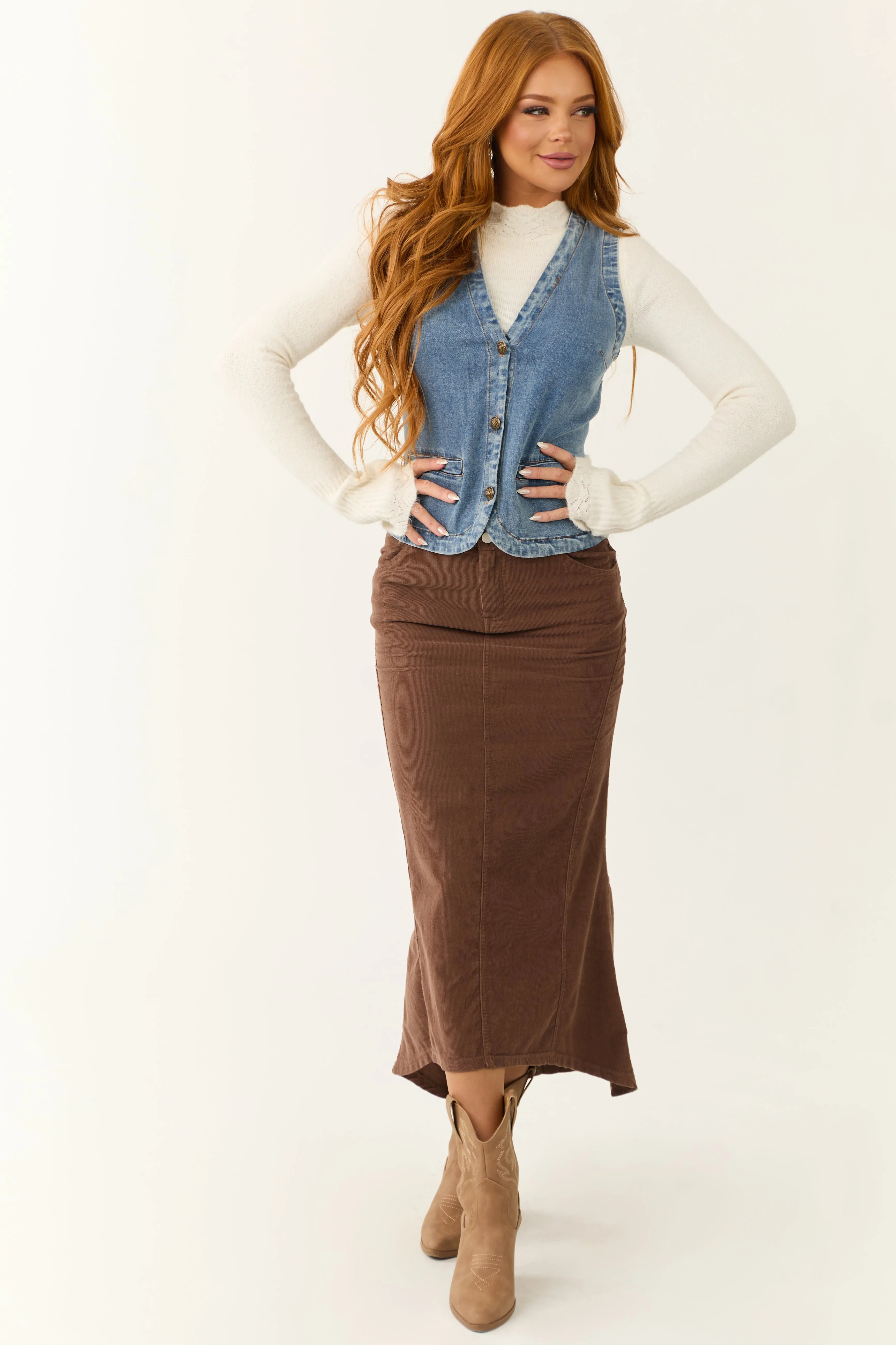 Dark Wash Denim Button Up Vest sold by Lime Lush product image thumbnail 4