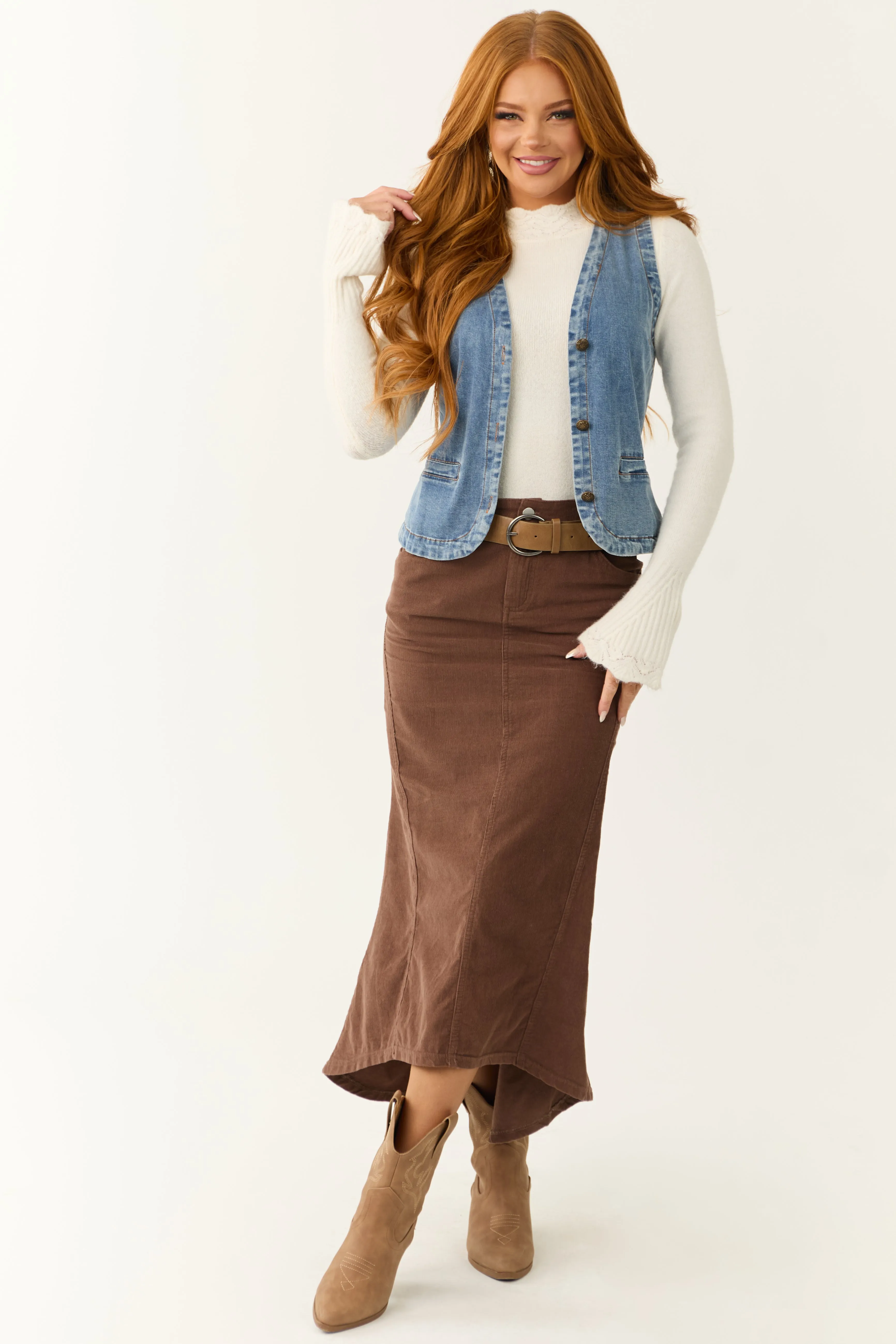 Dark Wash Denim Button Up Vest sold by Lime Lush product image thumbnail 2