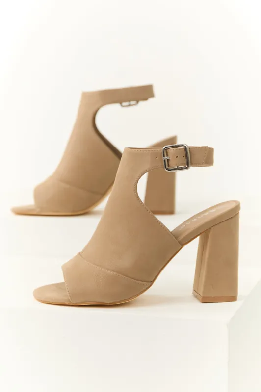 Latte Open Toe Strap Chunky Heels sold by Lime Lush