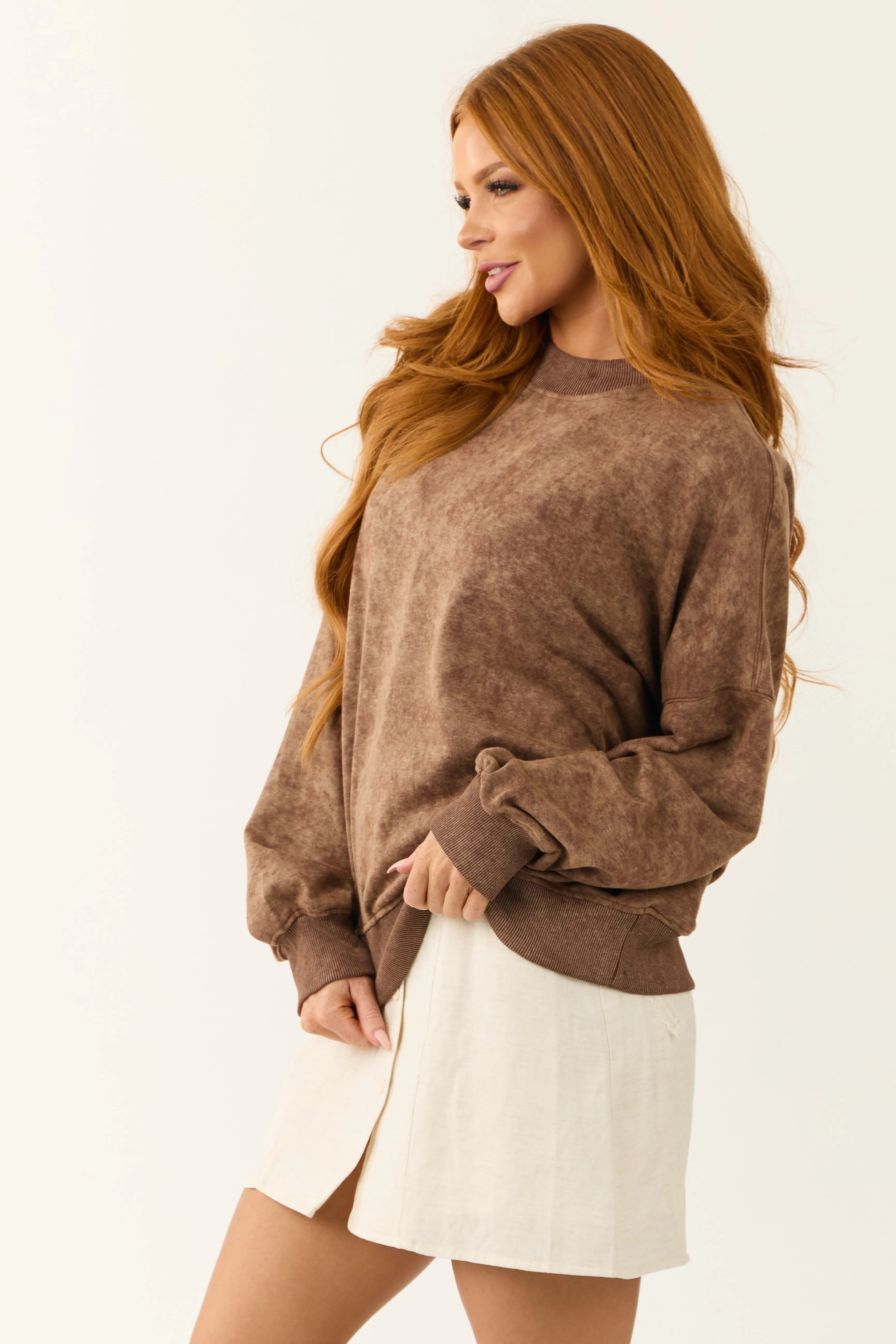 Walnut Washed Drop Shoulder Crew Neck Sweatshirt sold by Lime Lush product image thumbnail 4