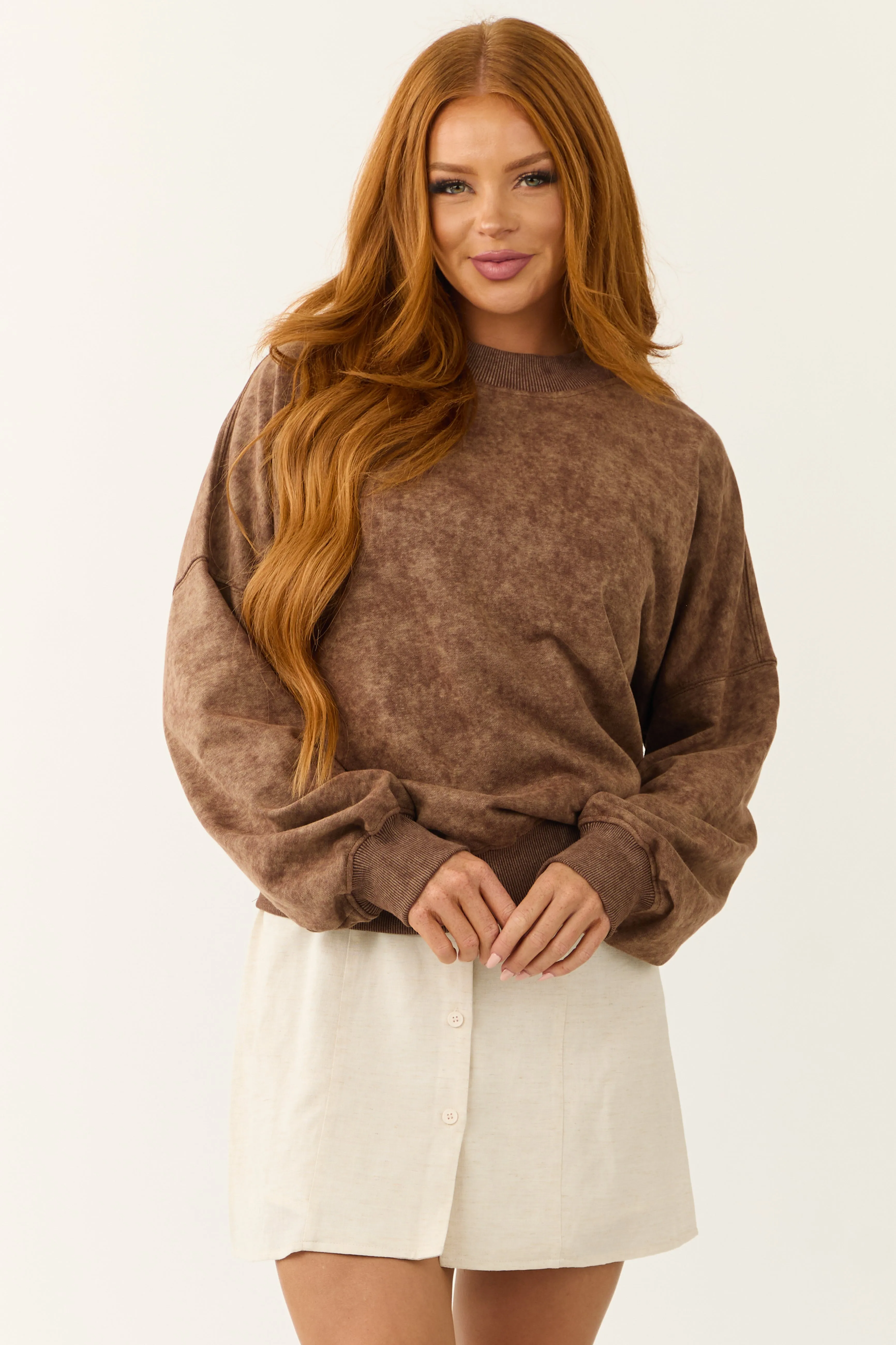 Walnut Washed Drop Shoulder Crew Neck Sweatshirt sold by Lime Lush