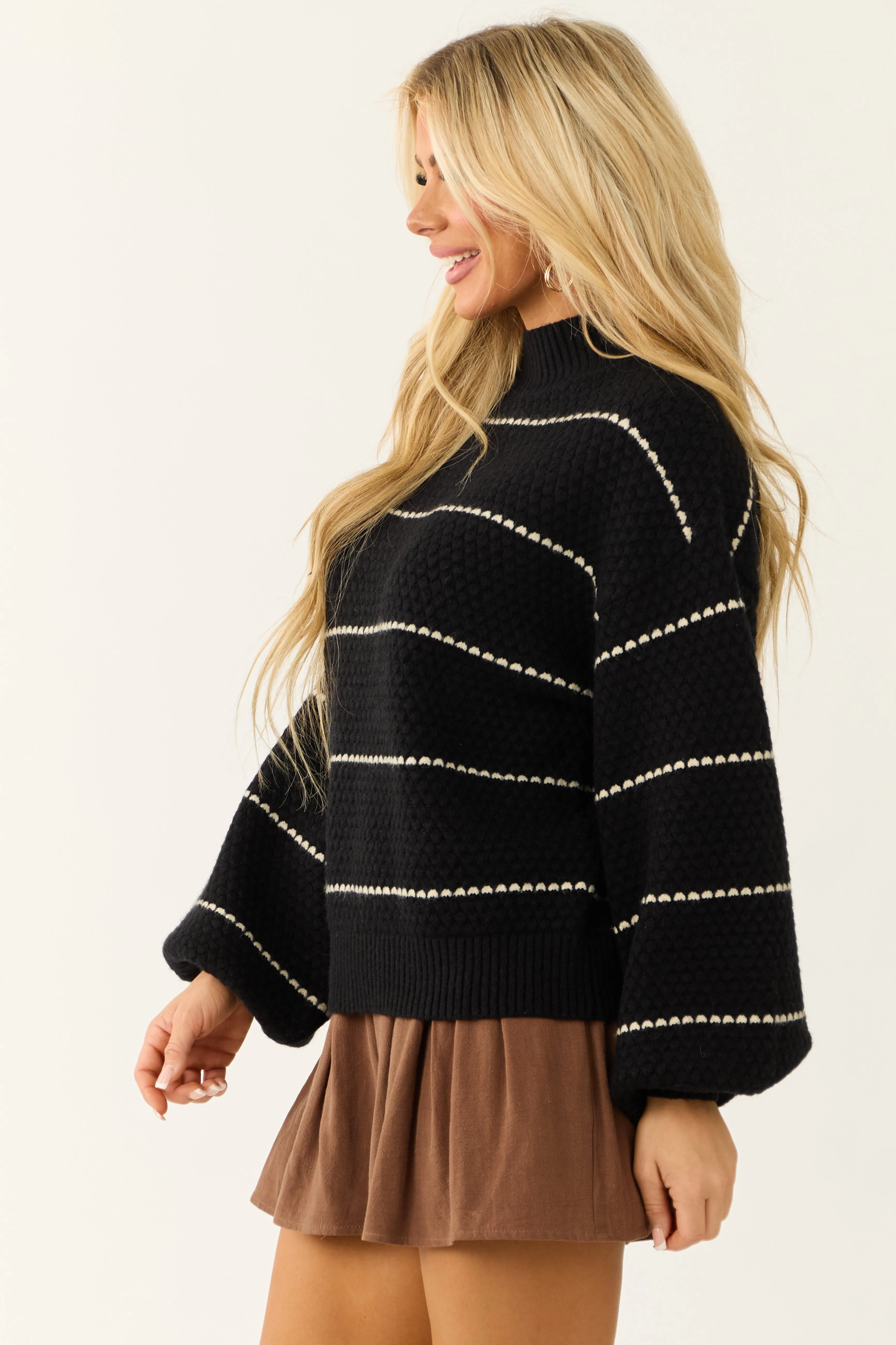Black Striped Textured Knit Chunky Sweater sold by Lime Lush product image thumbnail 5