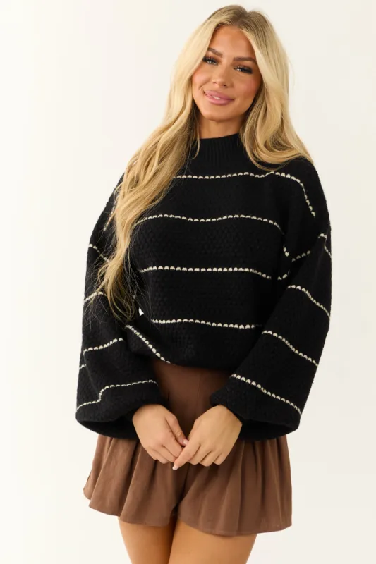 Black Striped Textured Knit Chunky Sweater sold by Lime Lush