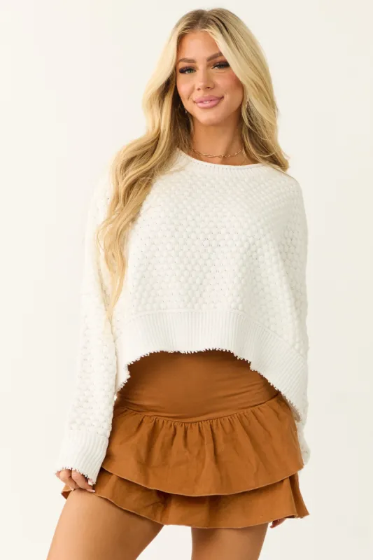 Off White Semi Cropped Long Sleeve Oversized Sweater sold by Lime Lush