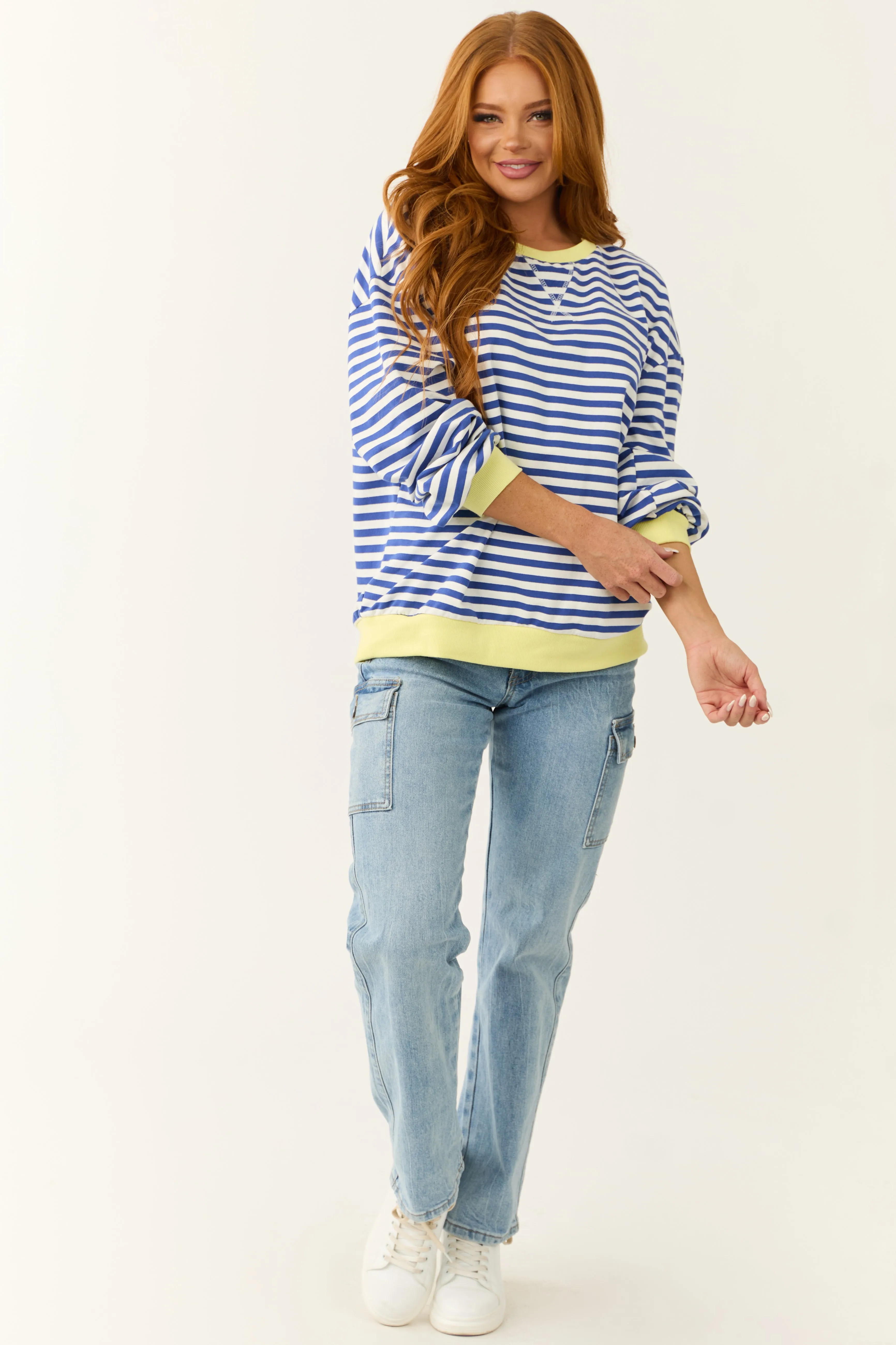 Cobalt and White Striped Contrast Trim Knit Top sold by Lime Lush product image thumbnail 2