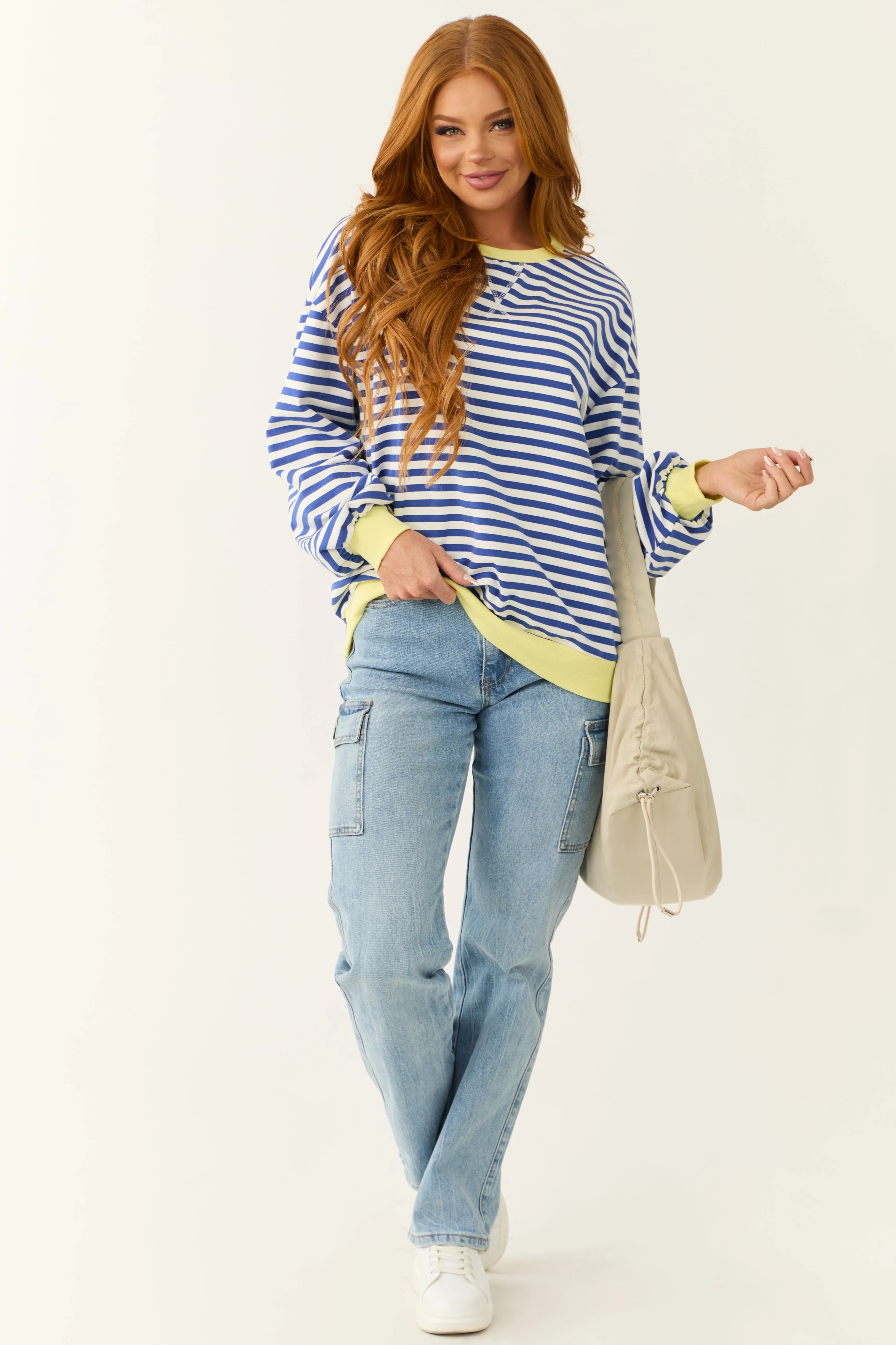 Cobalt and White Striped Contrast Trim Knit Top sold by Lime Lush product image thumbnail 3