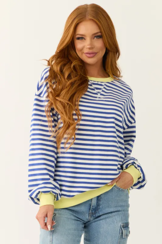 Cobalt and White Striped Contrast Trim Knit Top sold by Lime Lush