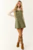 Olive Acid Washed Denim Overalls Strap Mini Dress sold by Lime Lush
