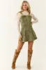 Olive Acid Washed Denim Overalls Strap Mini Dress sold by Lime Lush