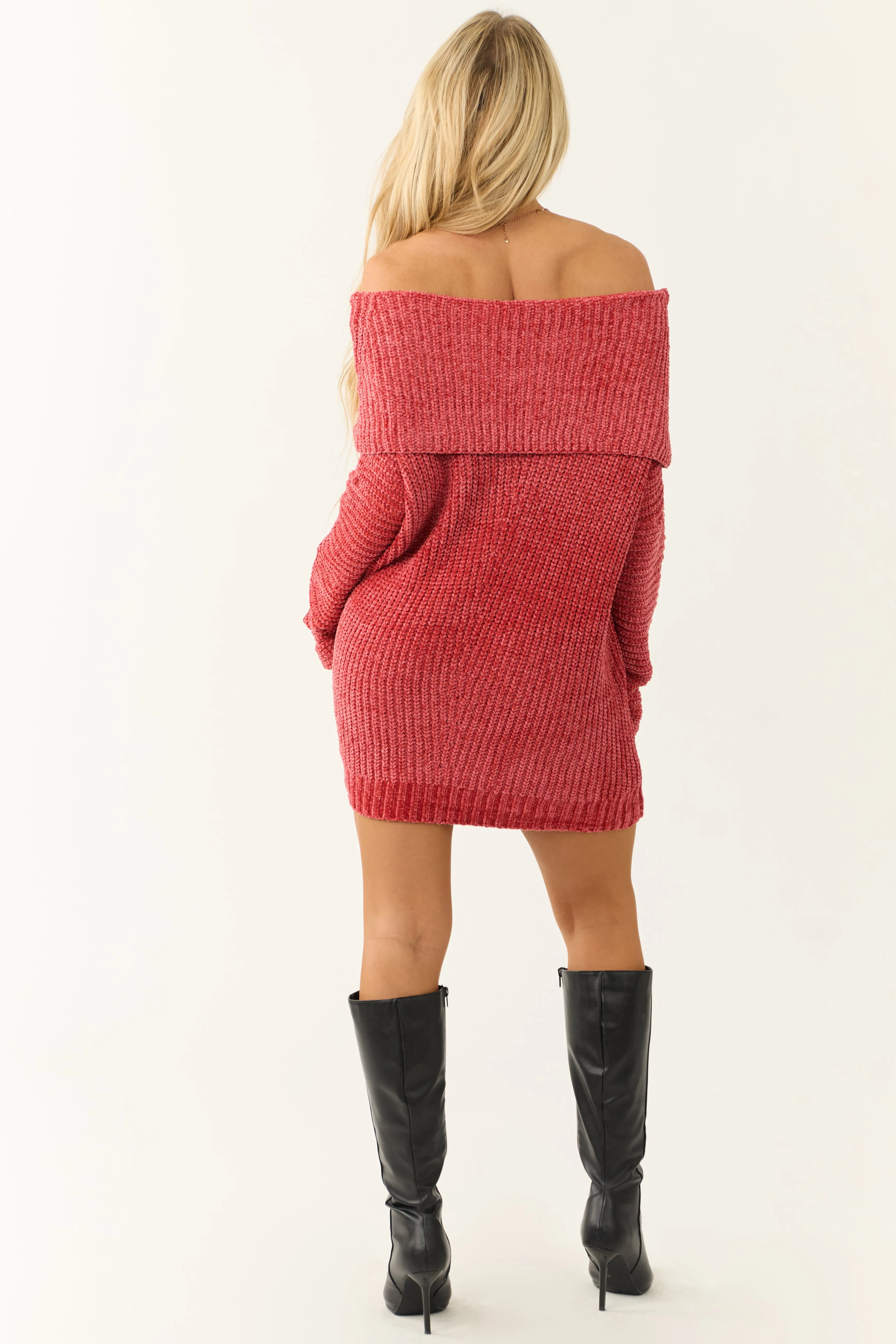 Brick Off Shoulder Chenille Tunic Sweater Dress sold by Lime Lush product image thumbnail 5