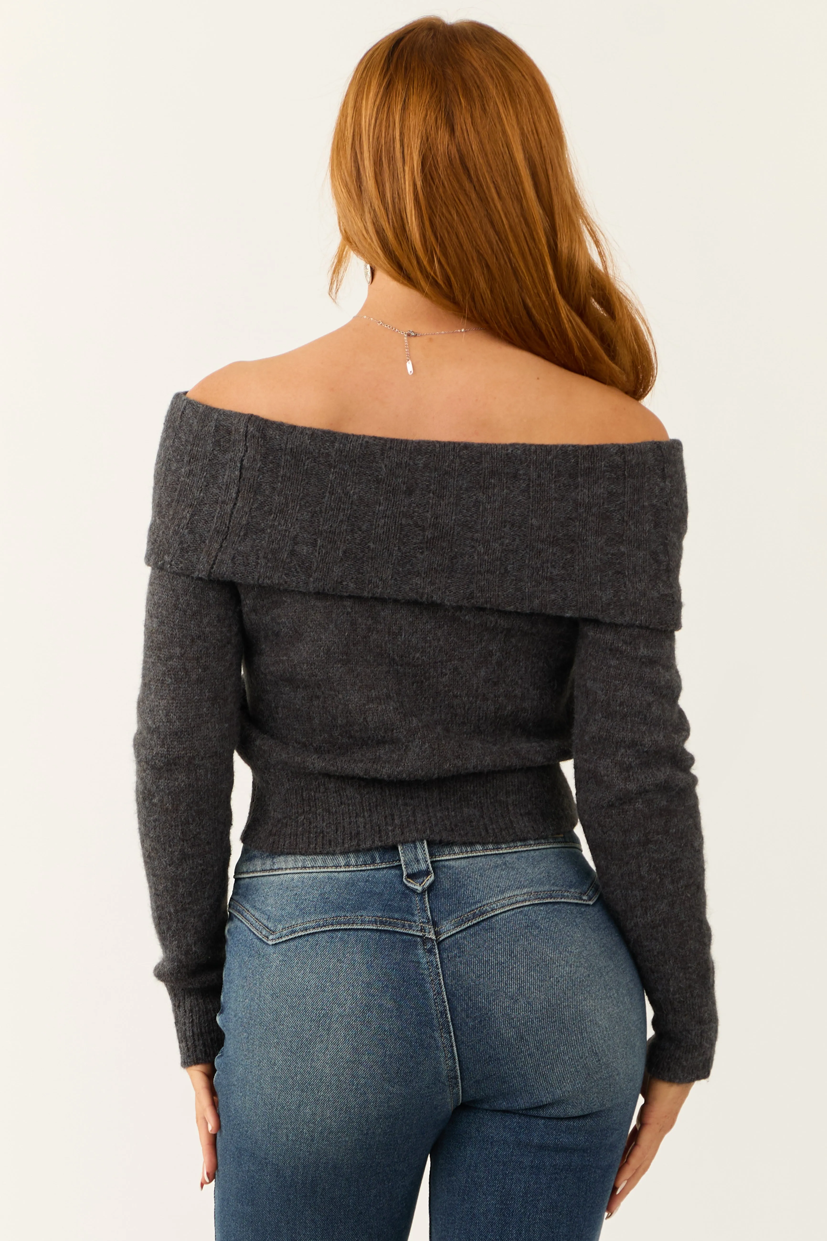 Graphite Soft Off Shoulder Neckline Sweater sold by Lime Lush product image thumbnail 5