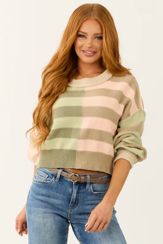 Multicolored Colorblock Stripe Cropped Sweater sold by Lime Lush