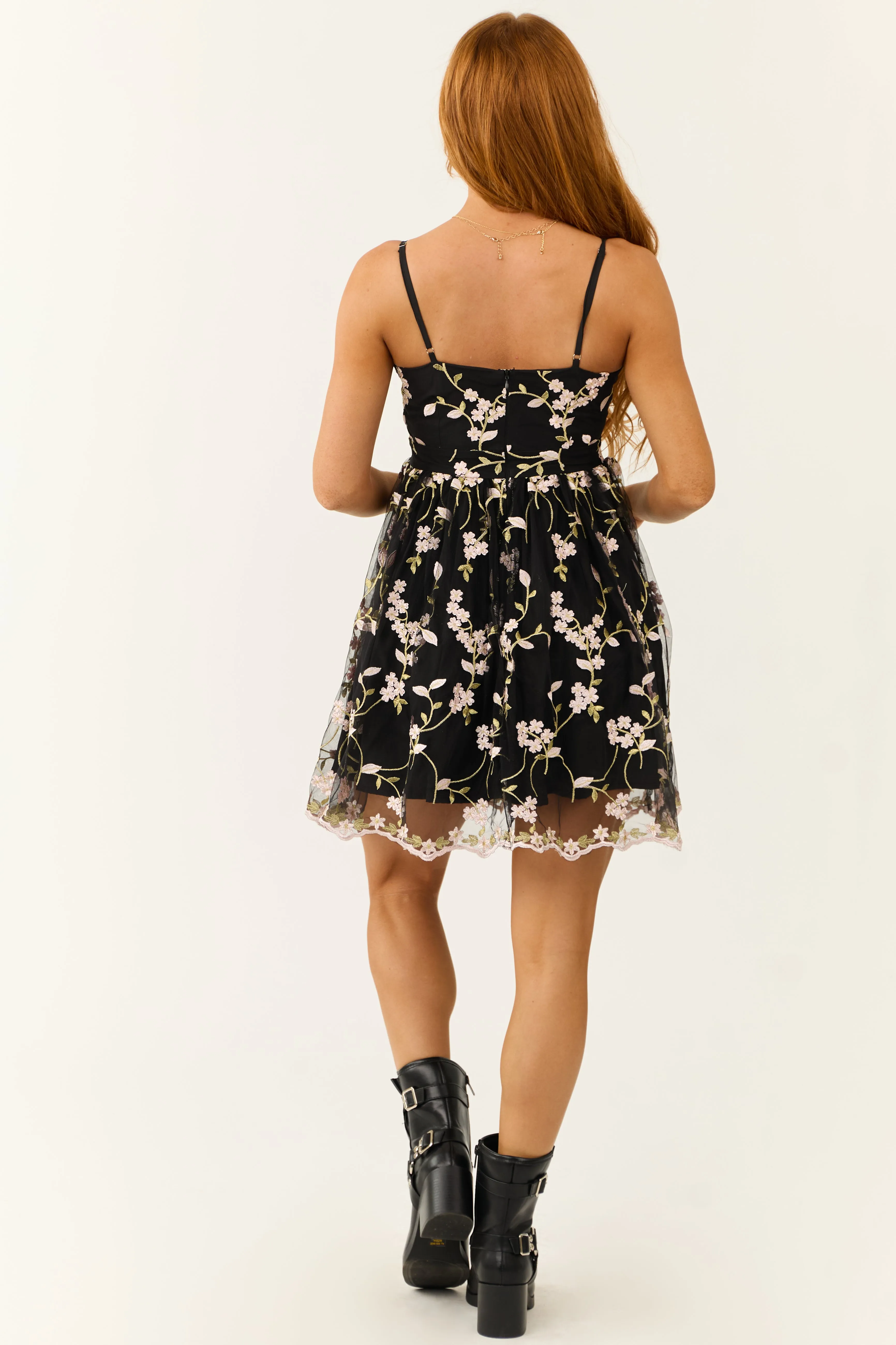 Black Floral Embroidered Mesh Lace Sleeveless Mini Dress sold by Lime Lush product image thumbnail 5