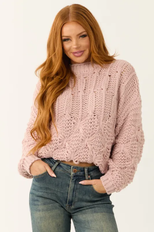 Dusty Blush Long Puff Sleeve Knit Sweater sold by Lime Lush