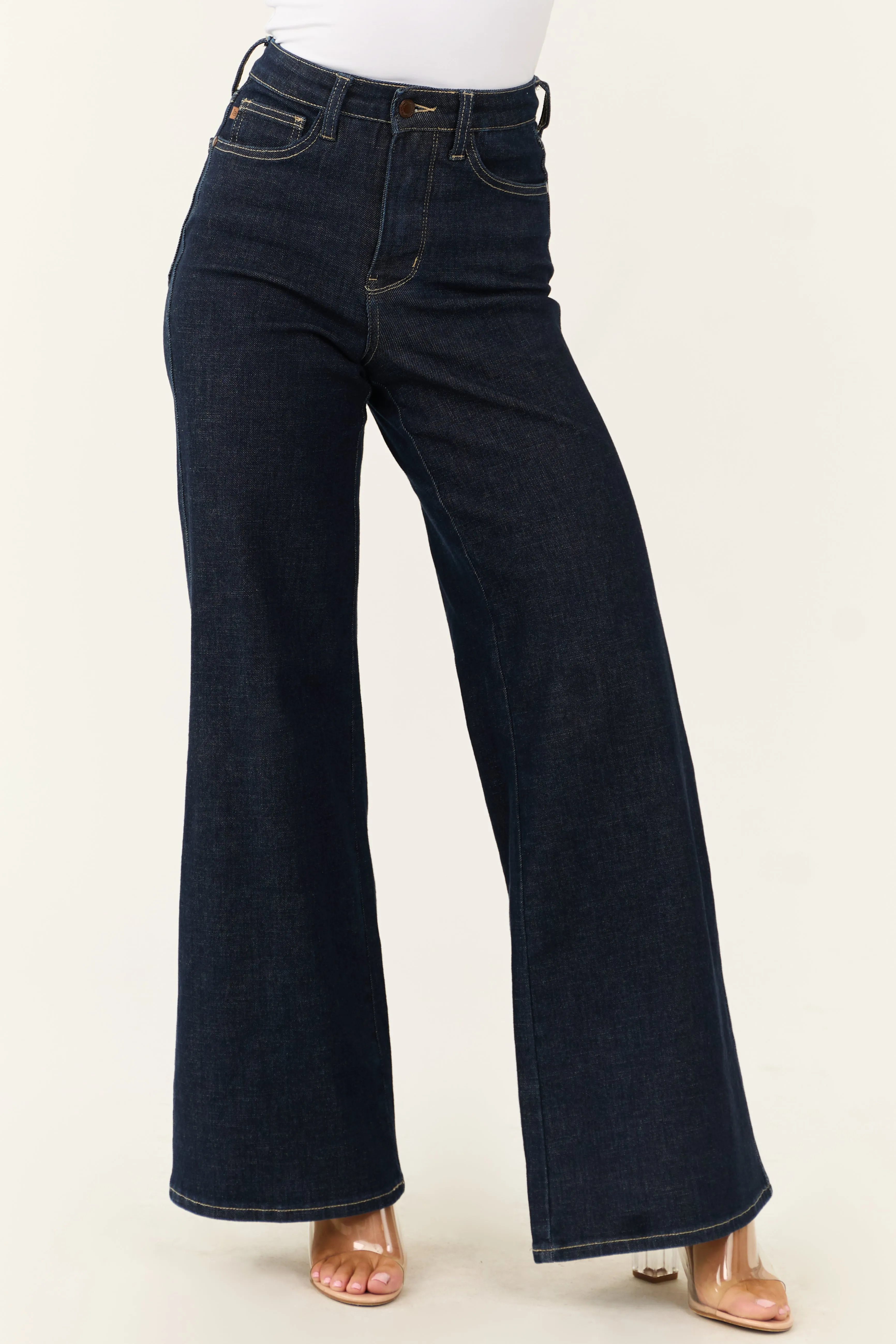 Judy Blue Dark Wash Tummy Control Wide Leg Jeans sold by Lime Lush
