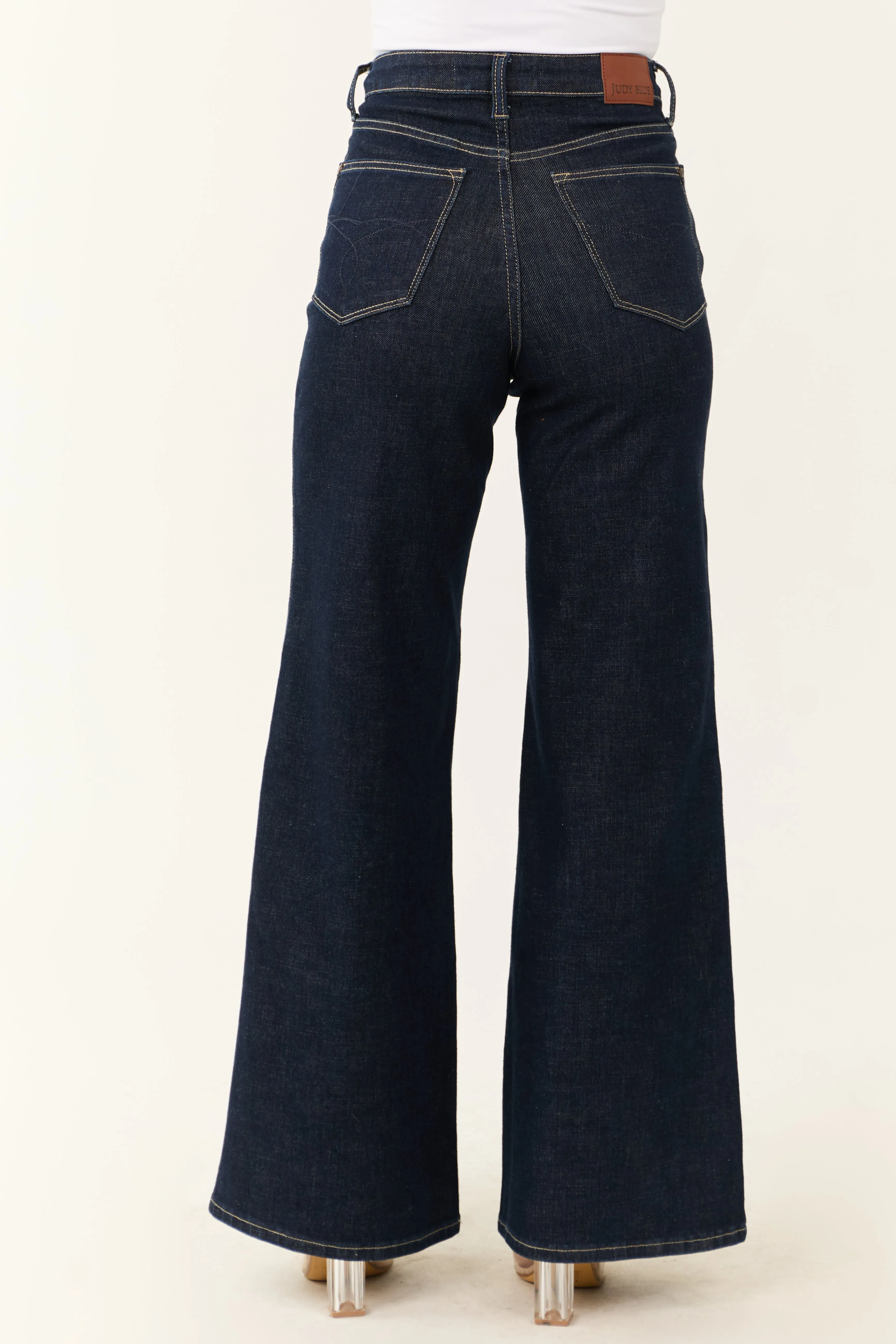 Judy Blue Dark Wash Tummy Control Wide Leg Jeans sold by Lime Lush product image thumbnail 4