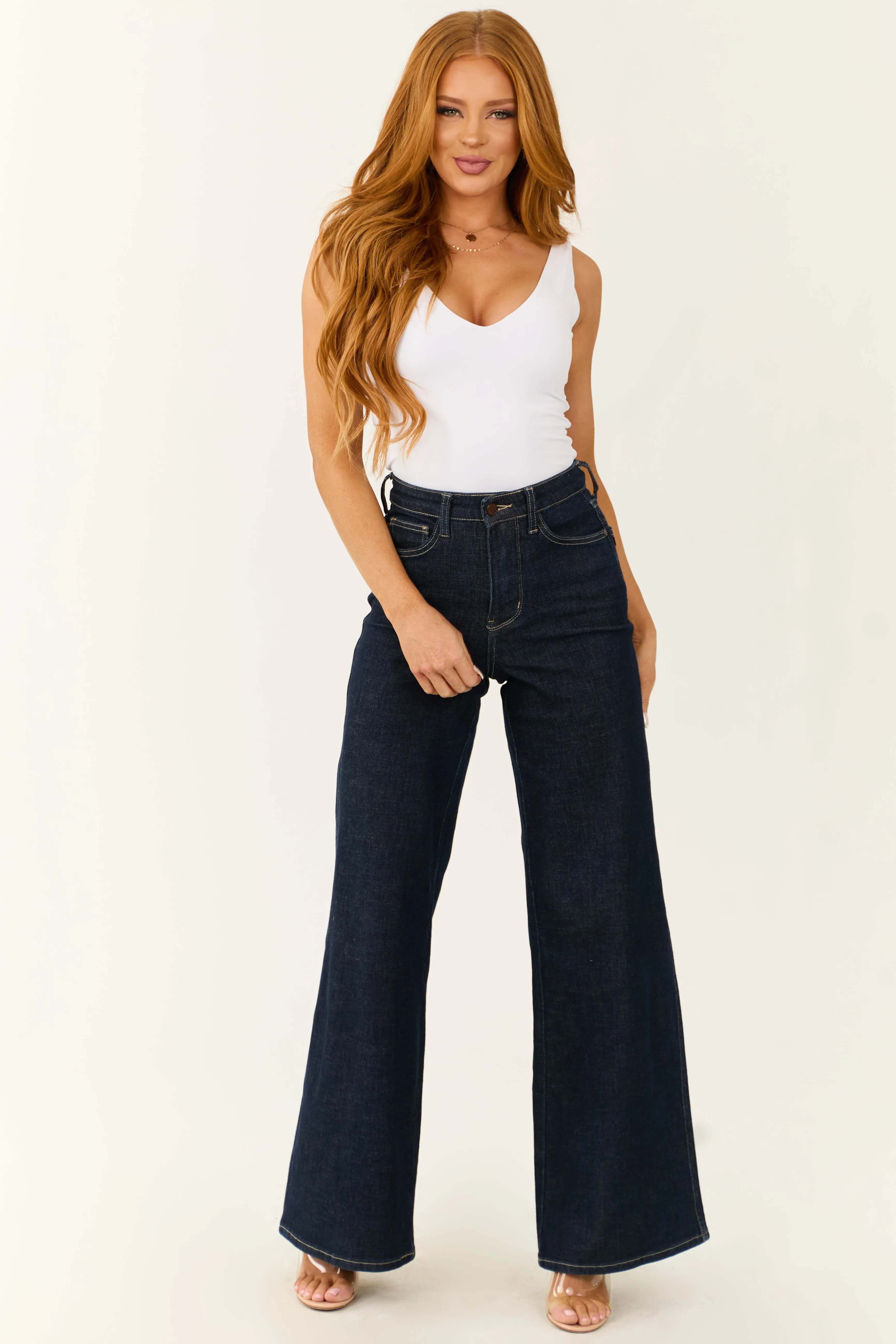Judy Blue Dark Wash Tummy Control Wide Leg Jeans sold by Lime Lush product image thumbnail 2