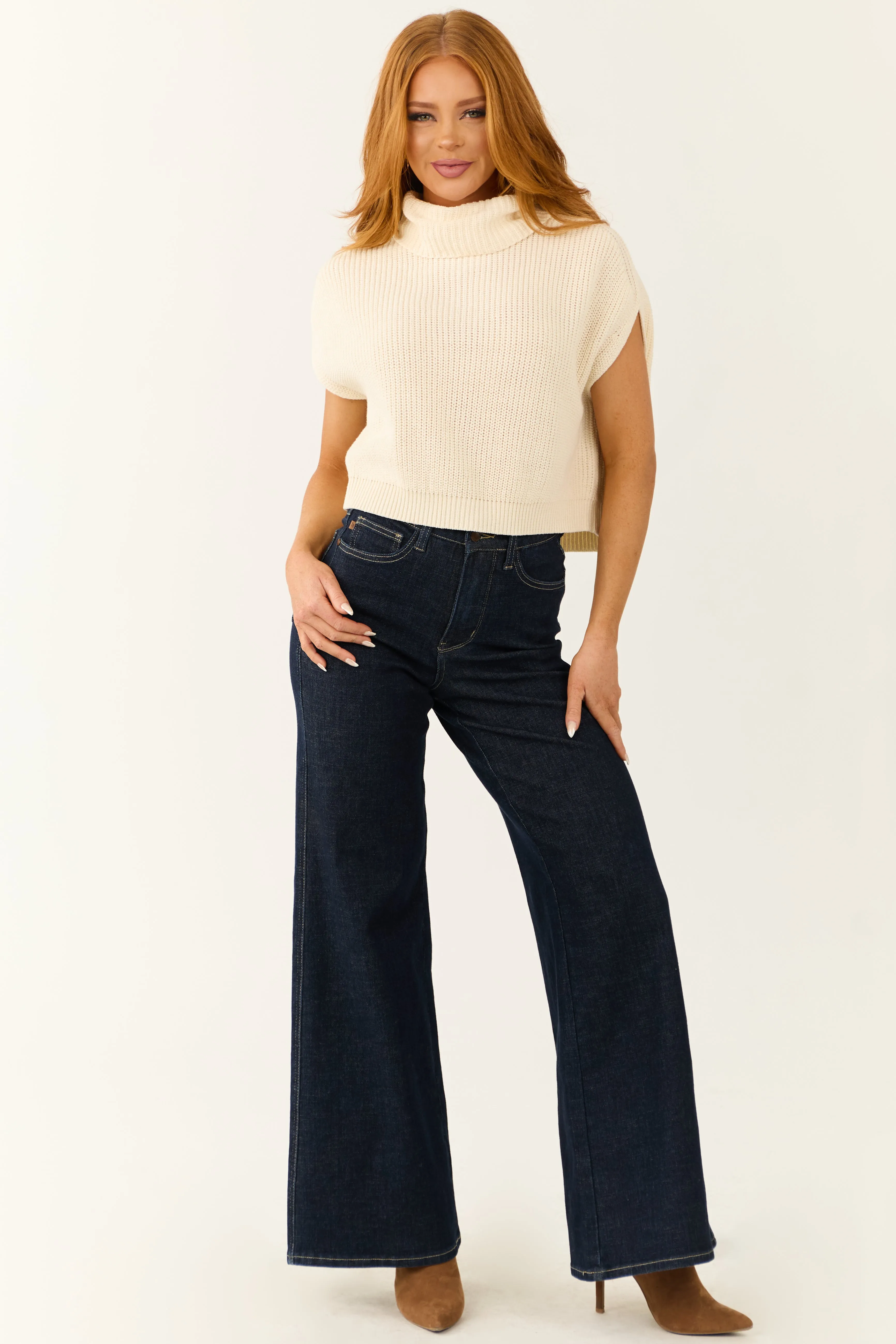 Cream Turtleneck Cap Sleeve Sweater Top sold by Lime Lush product image thumbnail 3