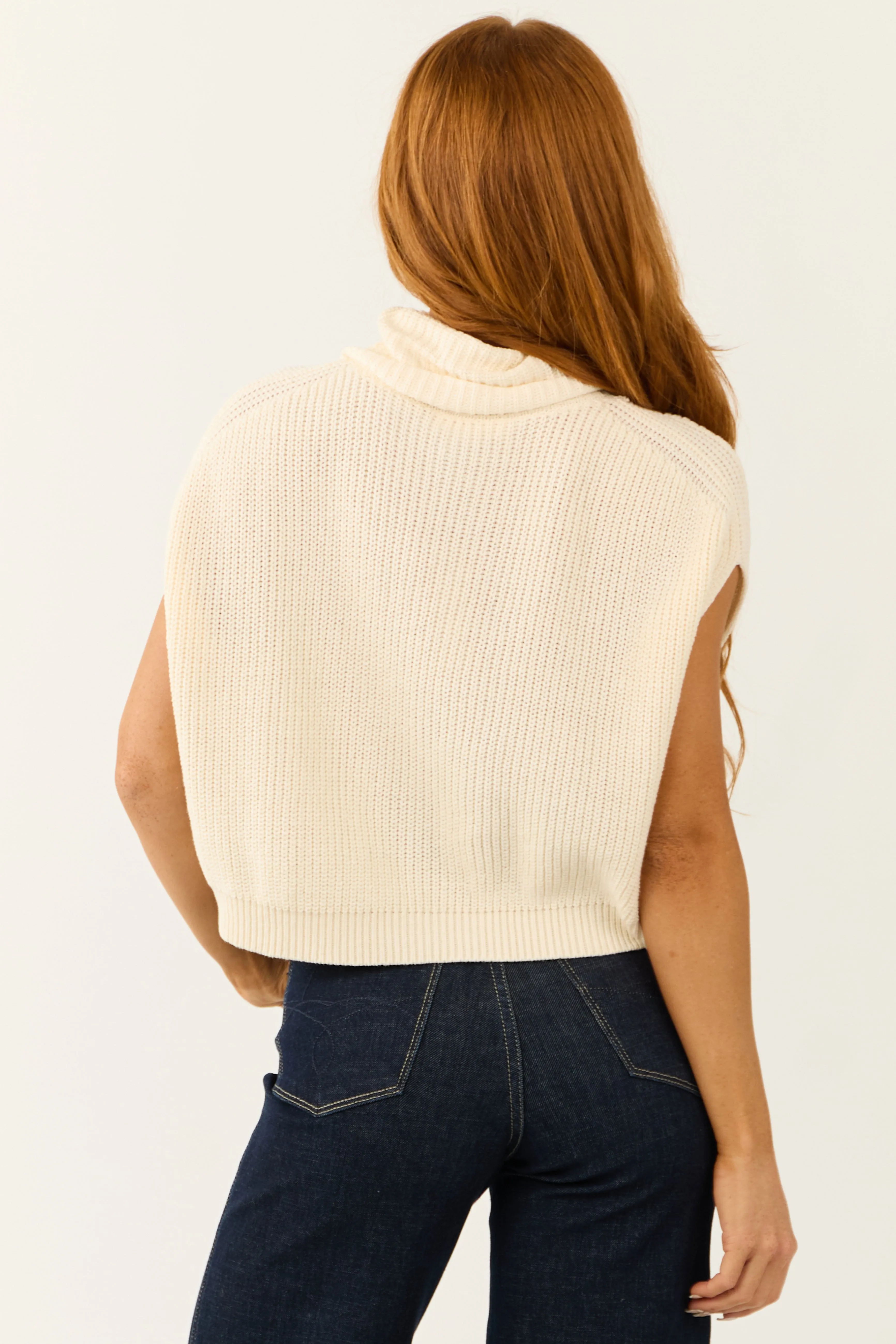 Cream Turtleneck Cap Sleeve Sweater Top sold by Lime Lush product image thumbnail 5