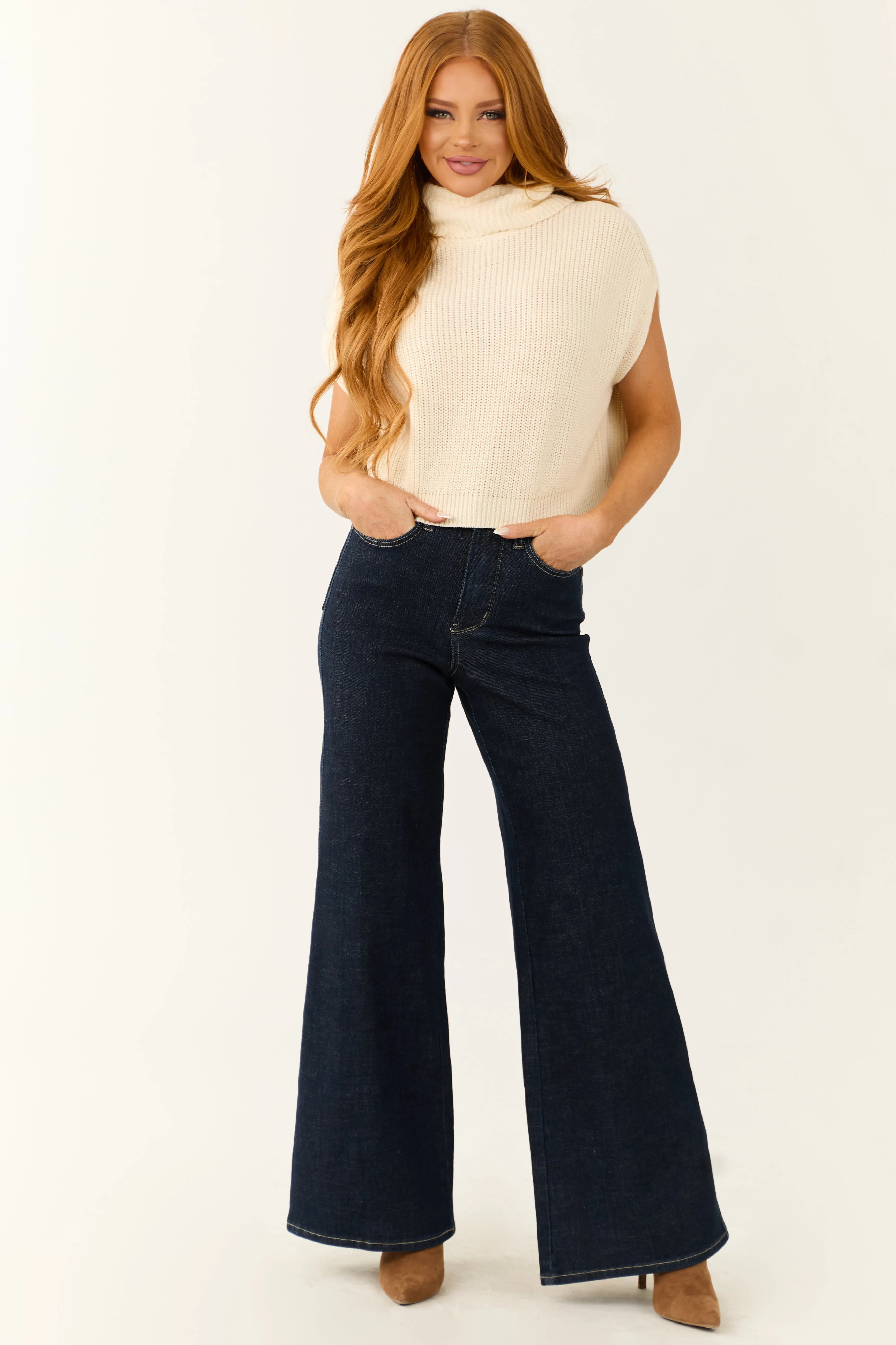 Cream Turtleneck Cap Sleeve Sweater Top sold by Lime Lush product image thumbnail 2