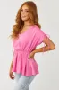 Bubblegum Ruched Shoulder Cinch Waist Blouse sold by Lime Lush