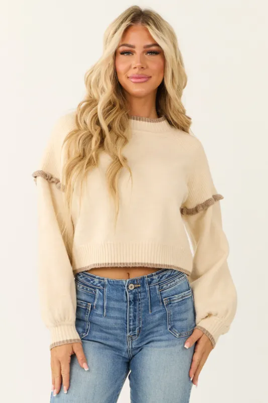 Cream Drop Shoulder Ruffle Shoulder Sweater sold by Lime Lush