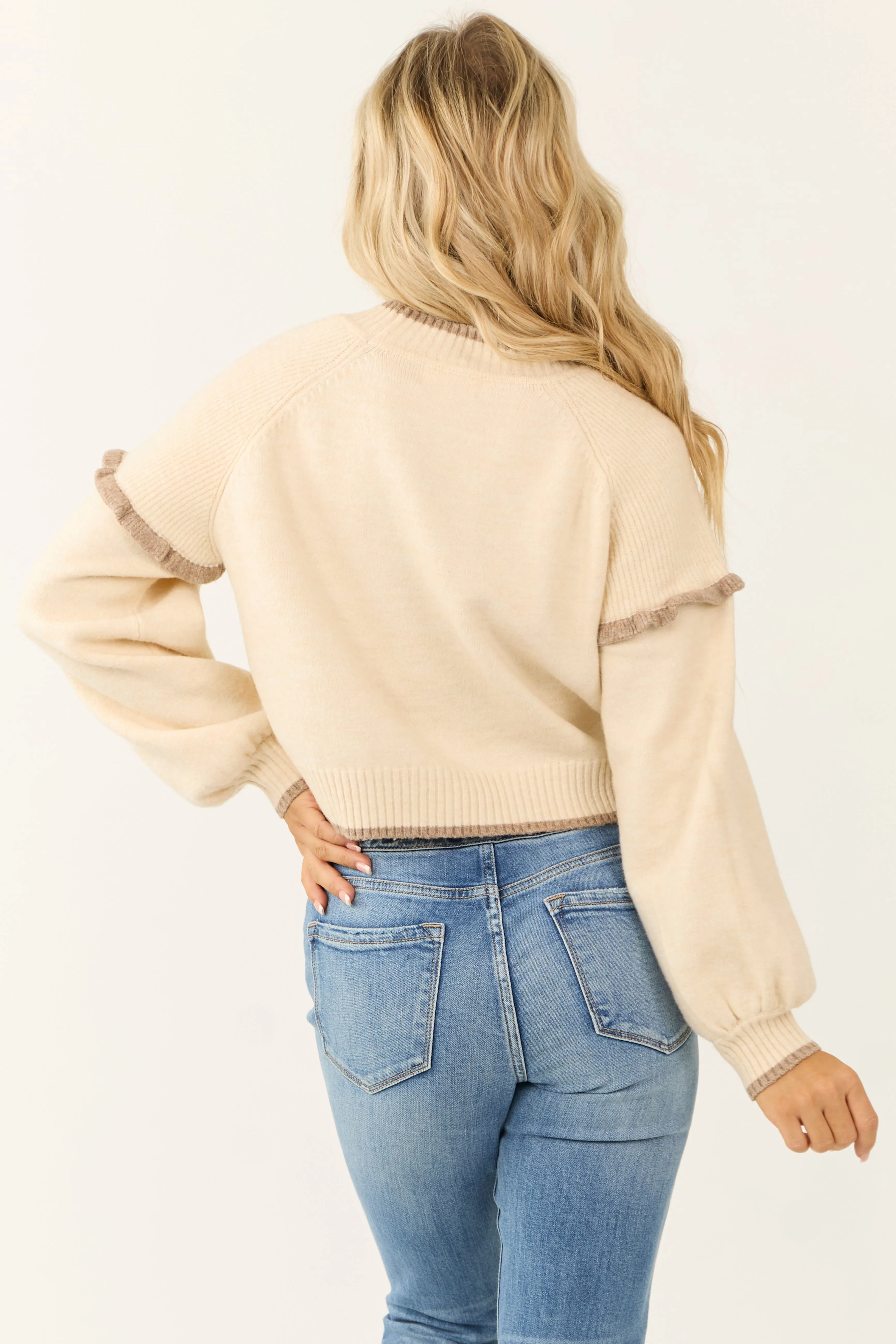 Cream Drop Shoulder Ruffle Shoulder Sweater sold by Lime Lush product image thumbnail 5