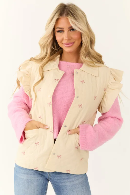 Cream Quilted Vest with Ribbon Embroidery Pattern made by Umgee