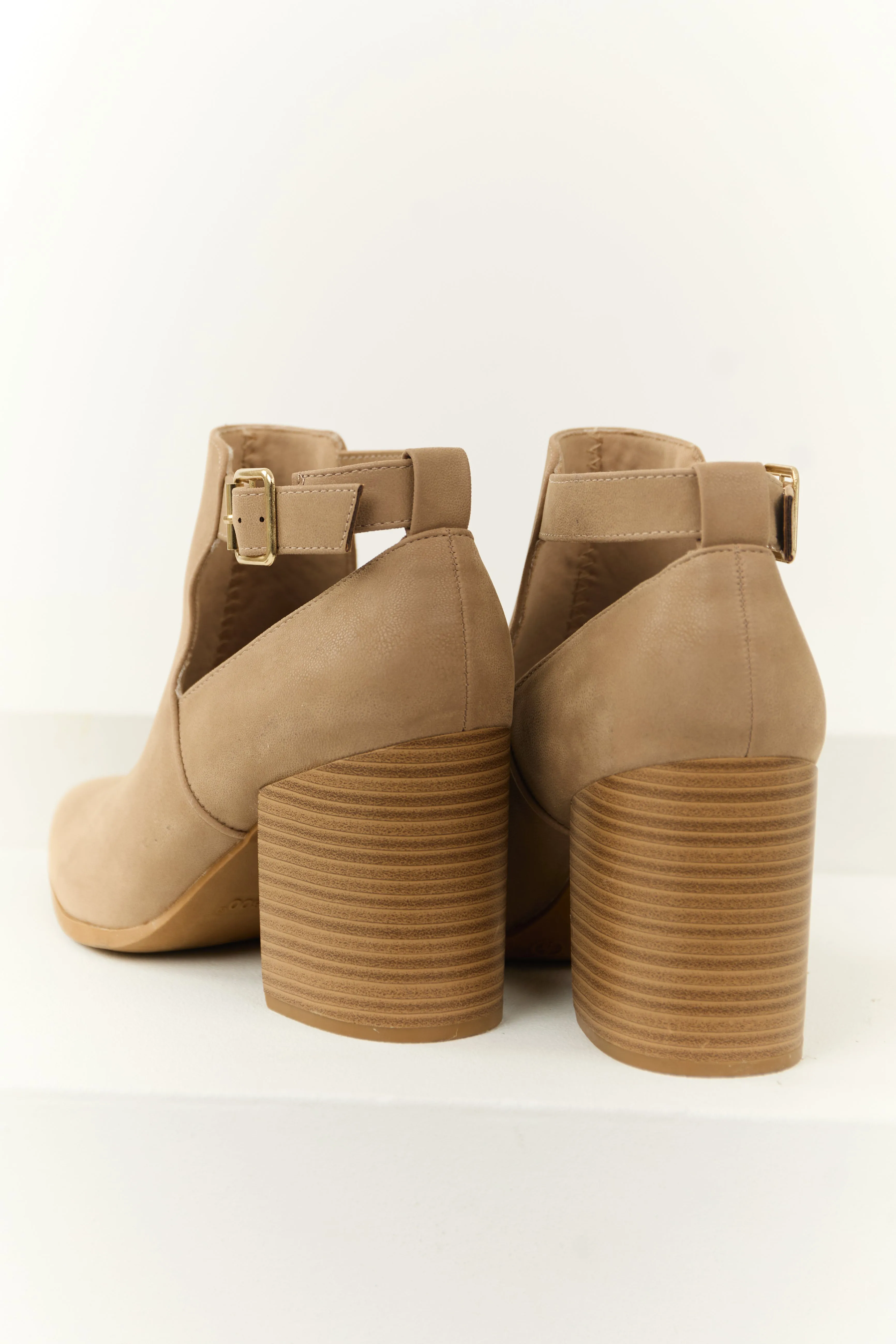 Camel Pointed Toe Block Heel Ankle Buckle Booties sold by Lime Lush product image thumbnail 3