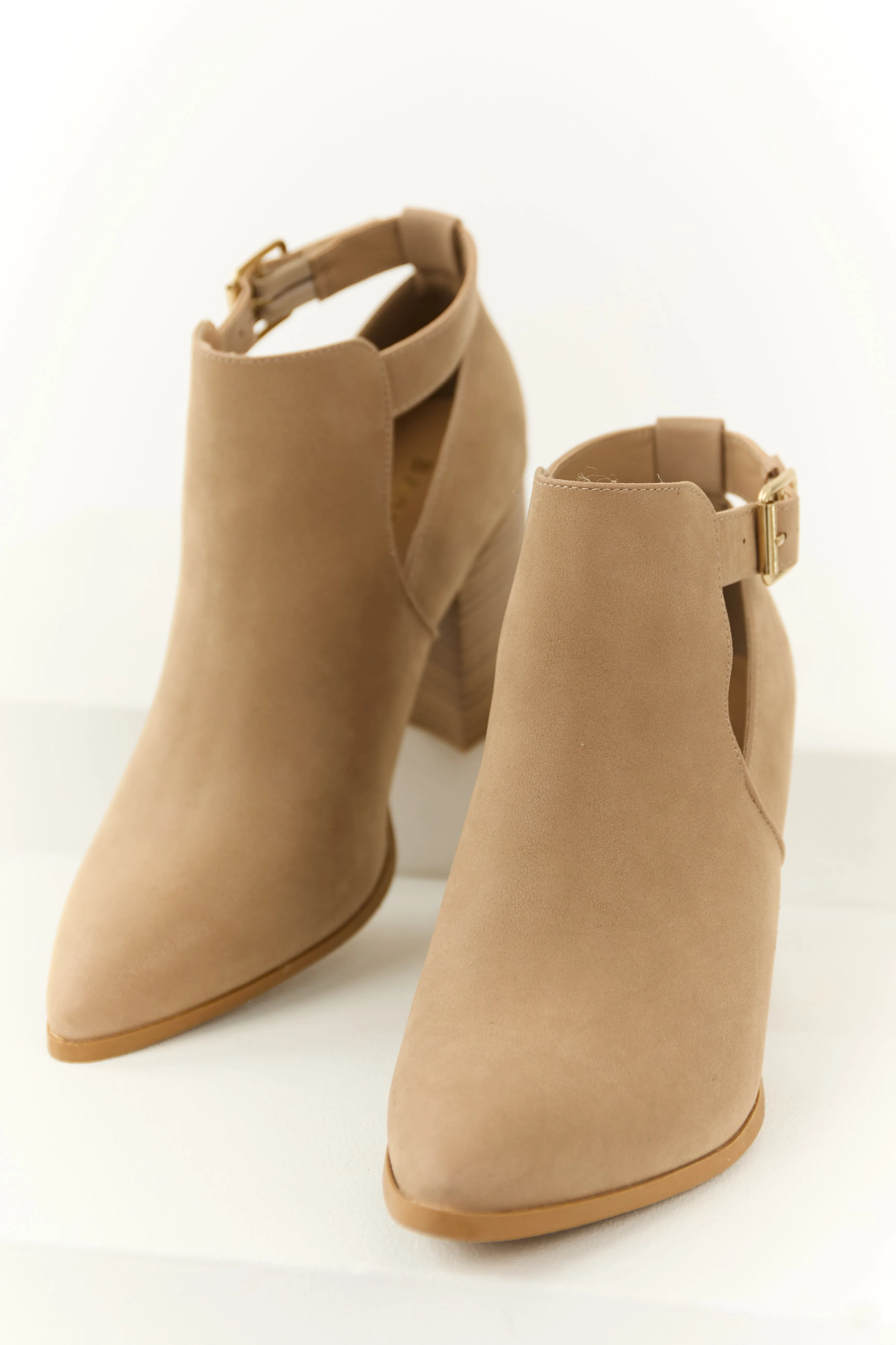 Camel Pointed Toe Block Heel Ankle Buckle Booties sold by Lime Lush product image thumbnail 2