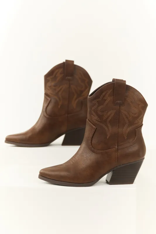 Cocoa Western Stitching Detail Ankle Booties sold by Lime Lush
