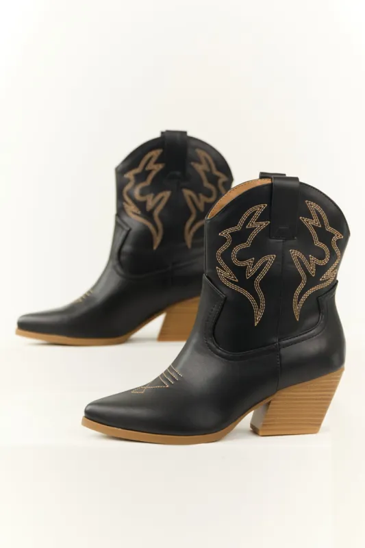 Black Western Stitching Detail Ankle Booties sold by Lime Lush