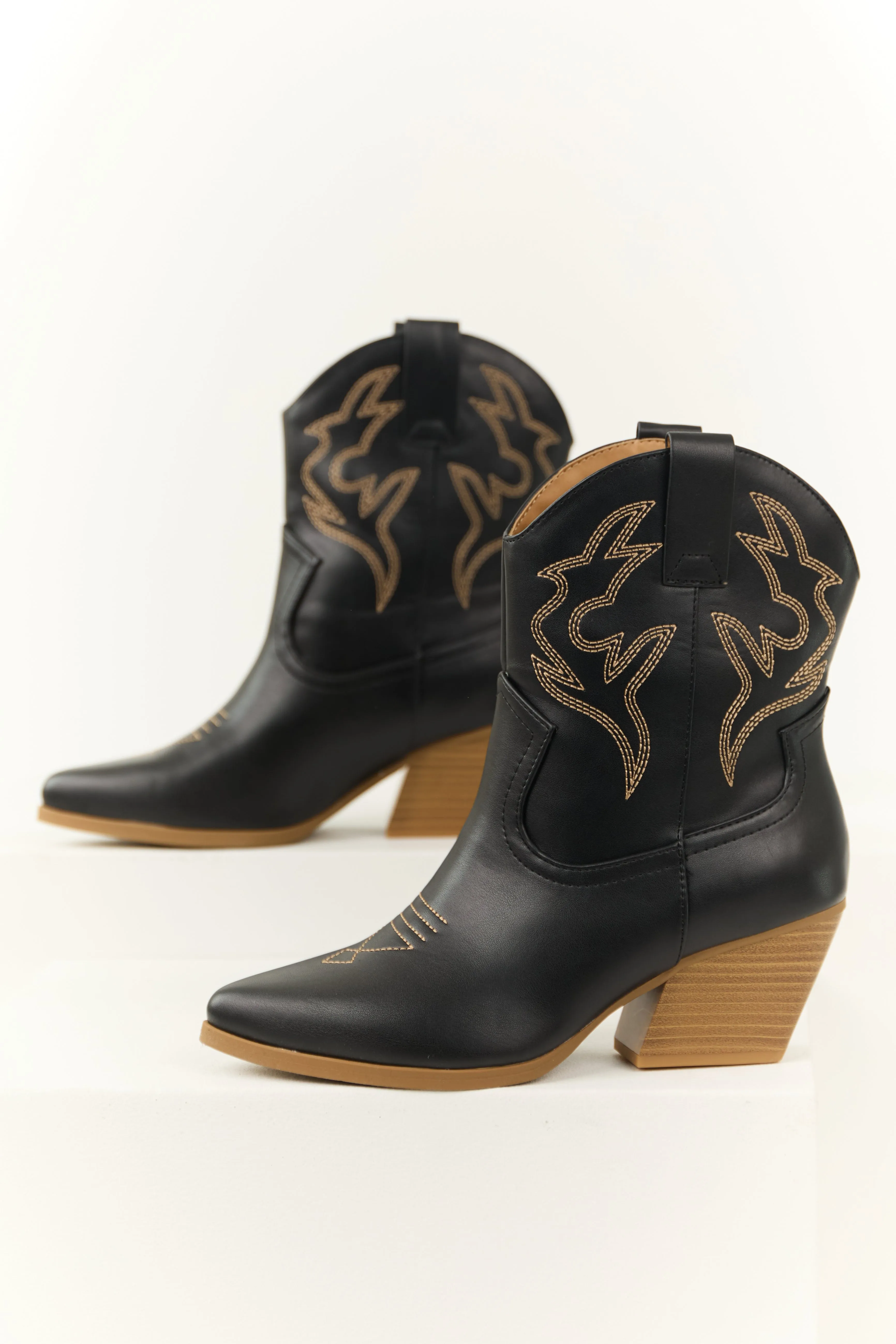 Black Western Stitching Detail Ankle Booties sold by Lime Lush